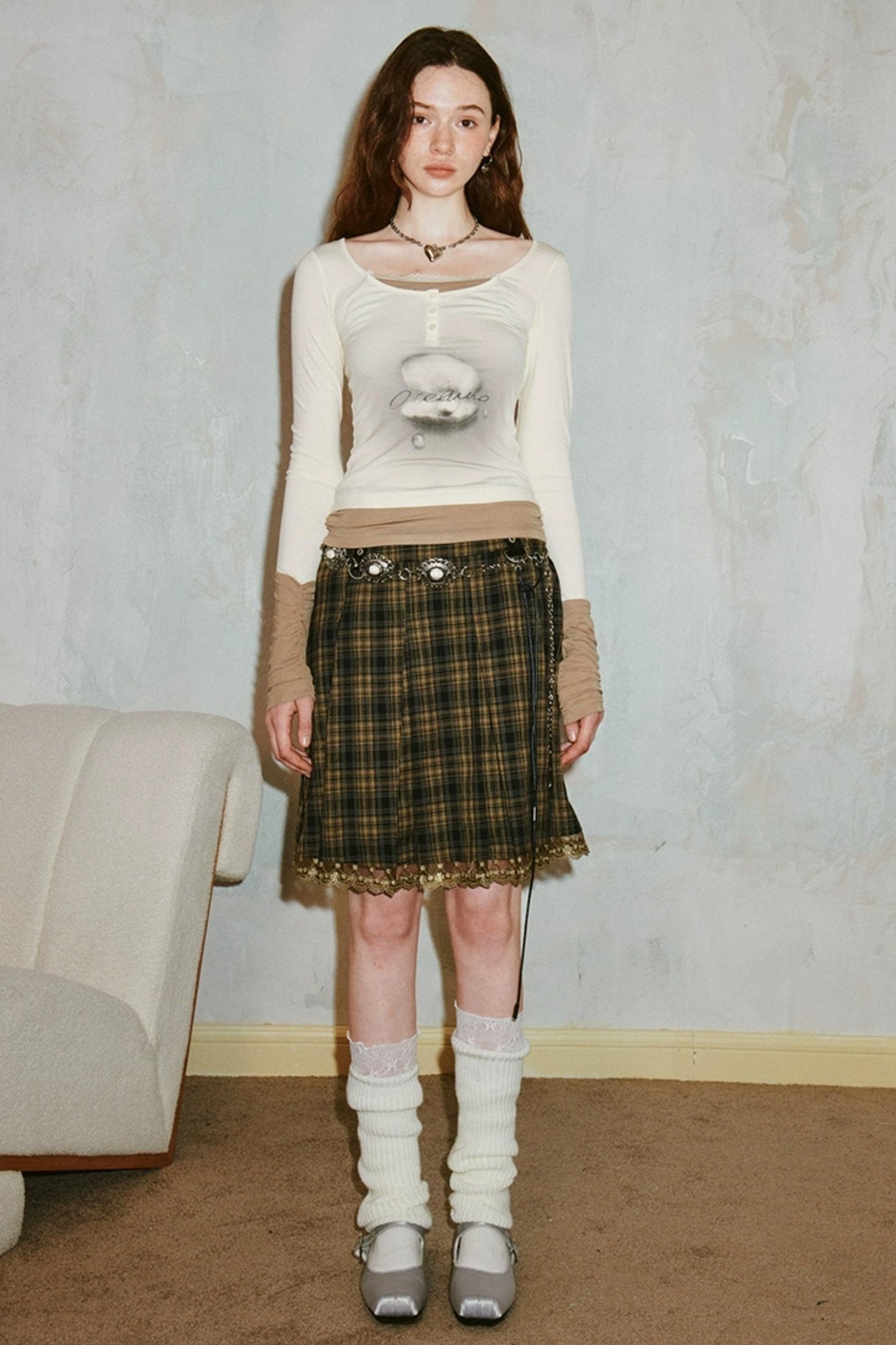 DIDDI MODA Retro Grid Lace Skirt