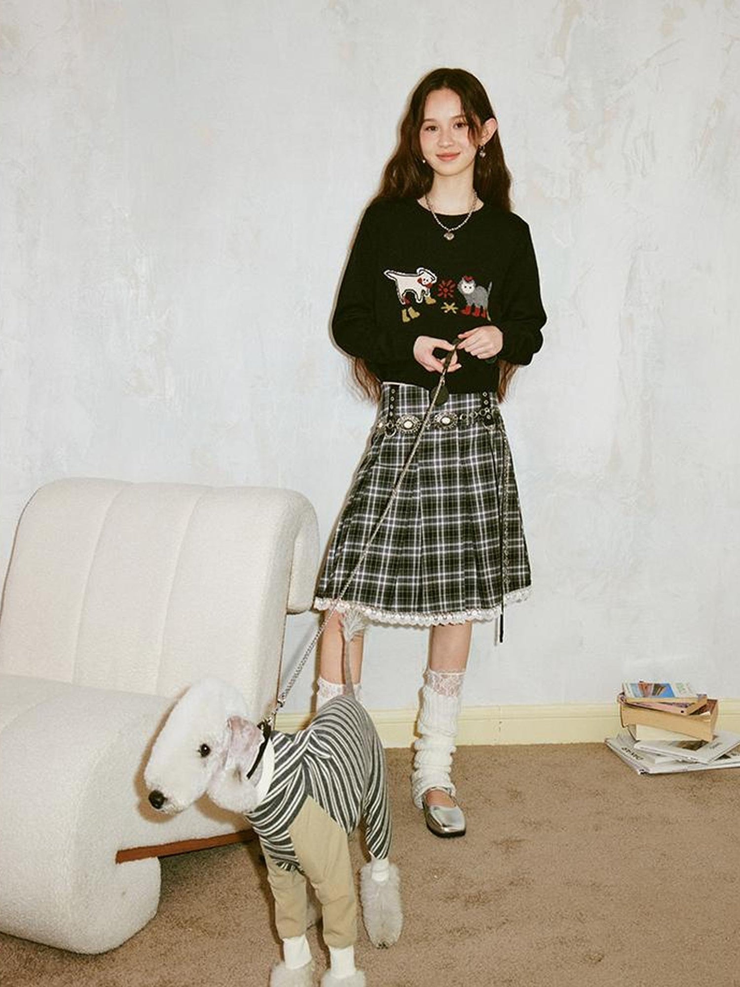 DIDDI MODA Retro Grid Lace Skirt