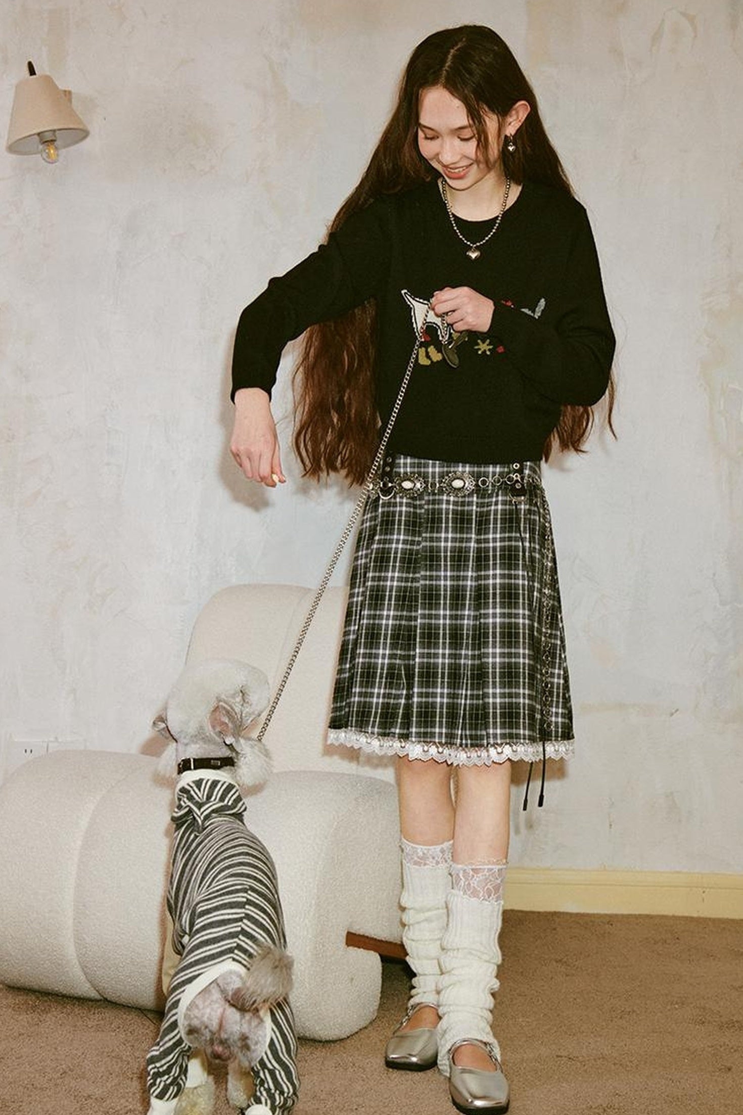 DIDDI MODA Retro Grid Lace Skirt