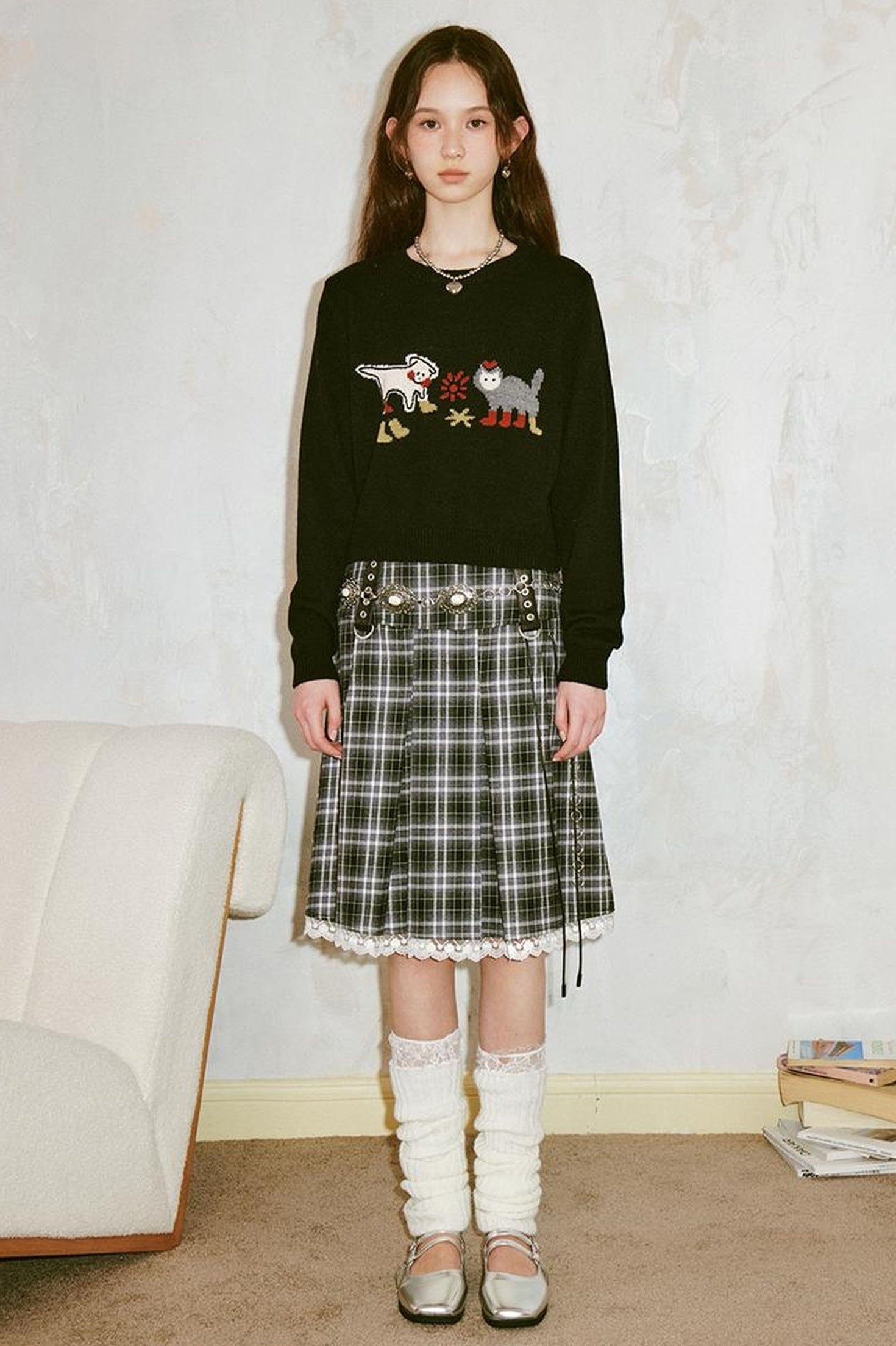 DIDDI MODA Retro Grid Lace Skirt