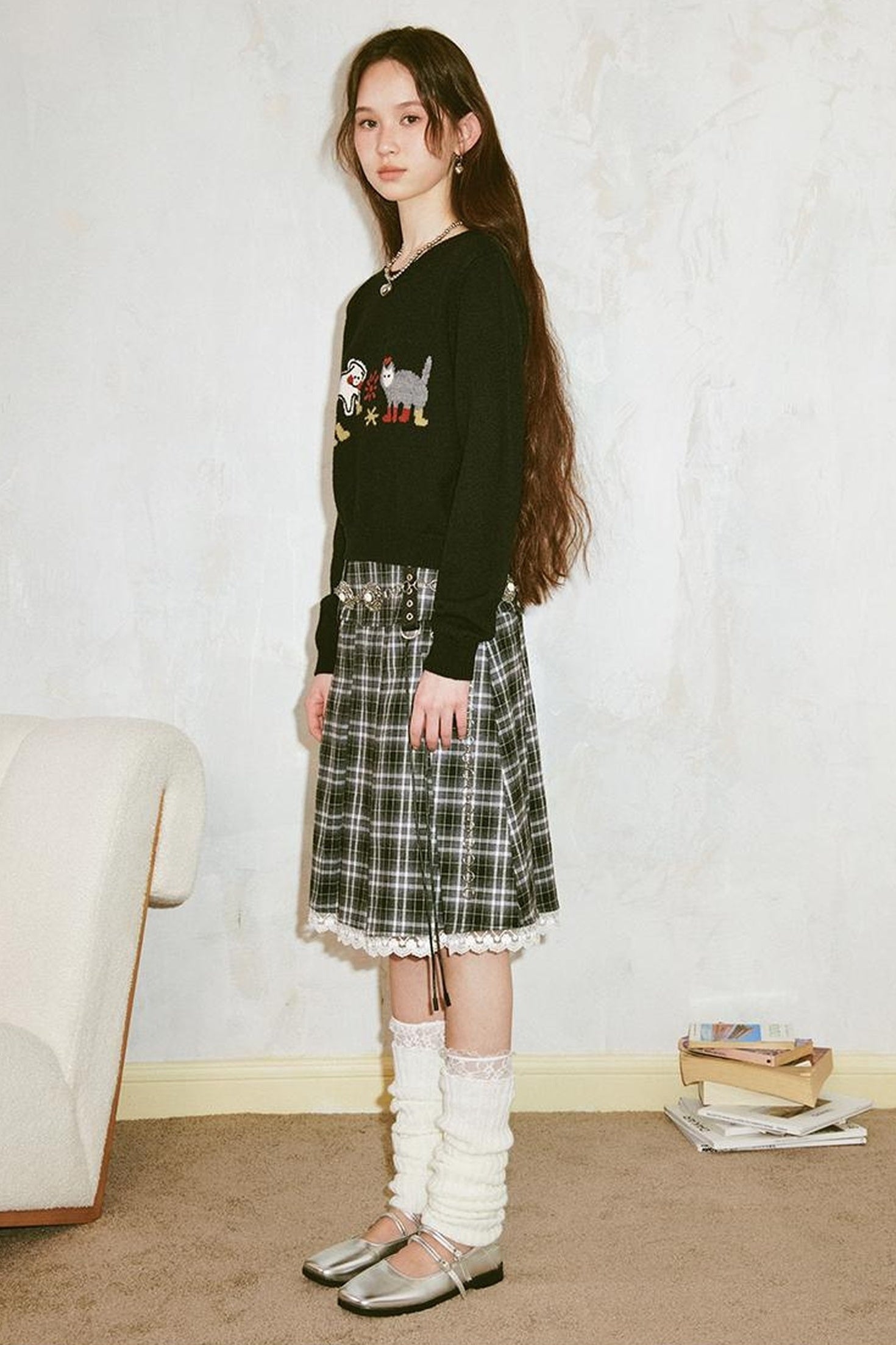 DIDDI MODA Retro Grid Lace Skirt