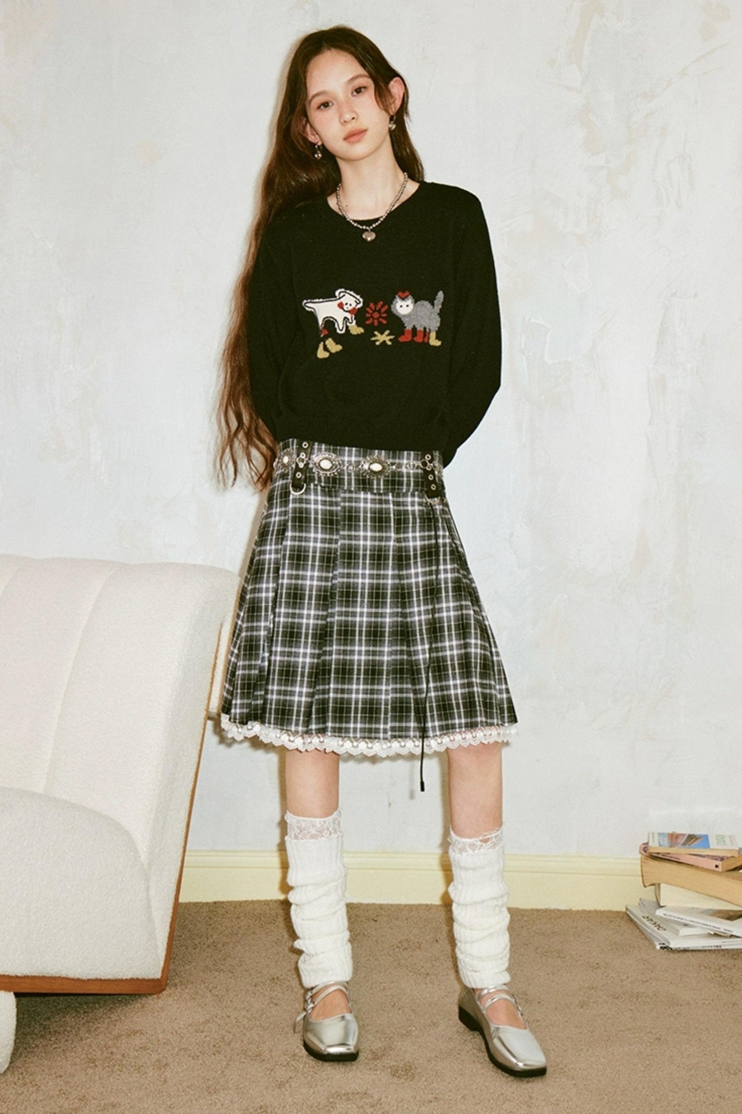 DIDDI MODA Retro Grid Lace Skirt