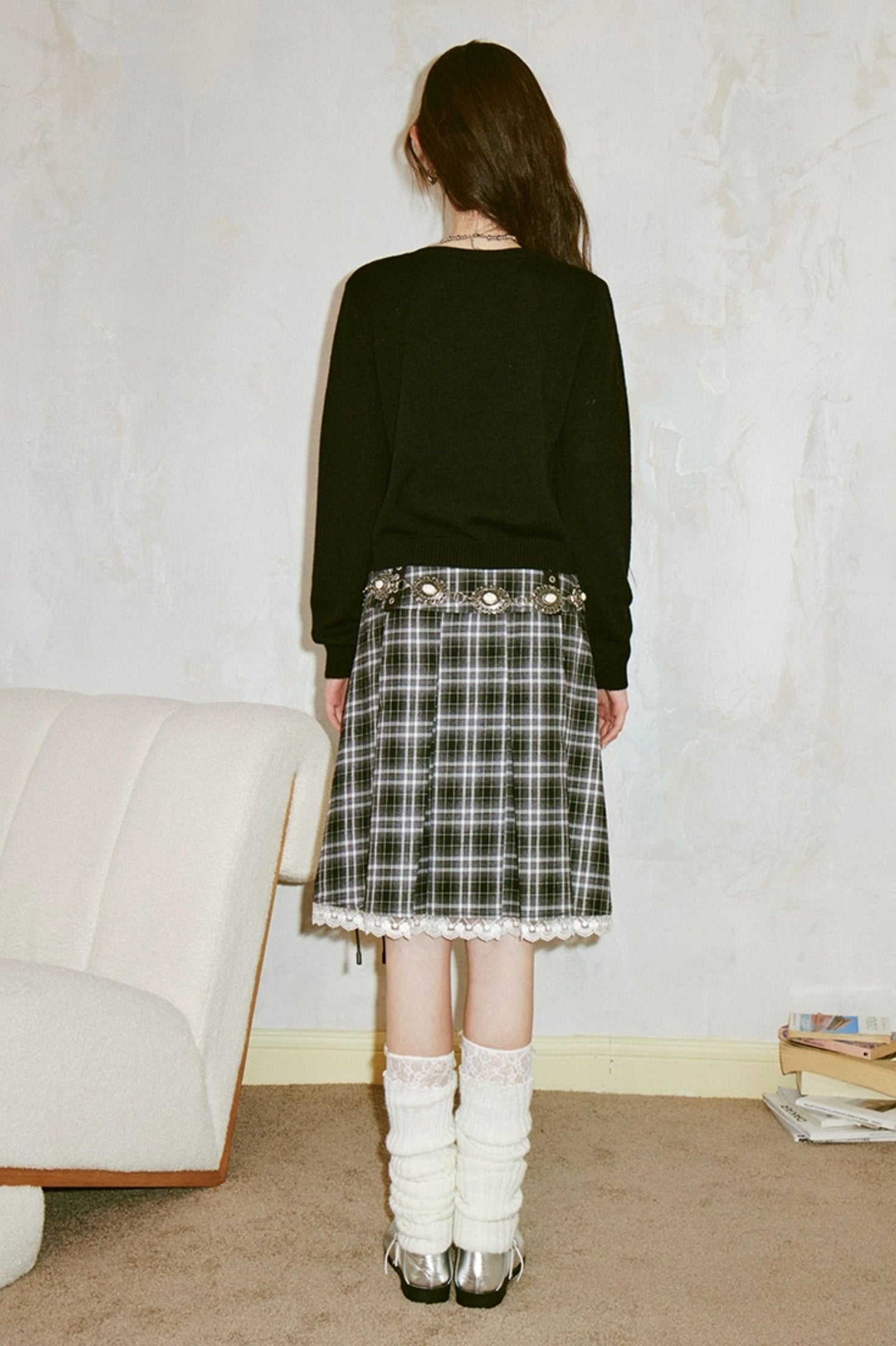 DIDDI MODA Retro Grid Lace Skirt