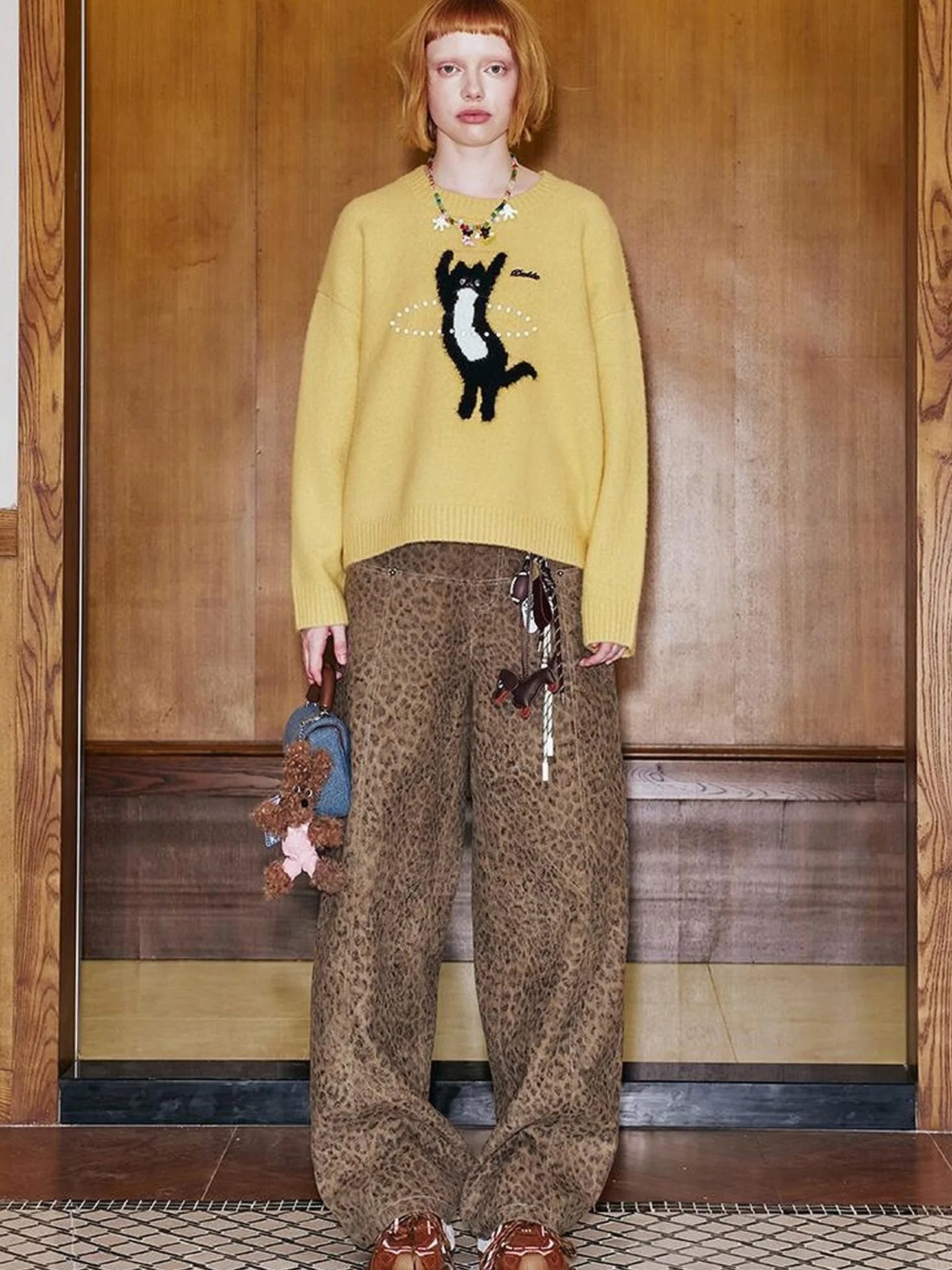 Retro Leopard Flare Pants With Split Detail