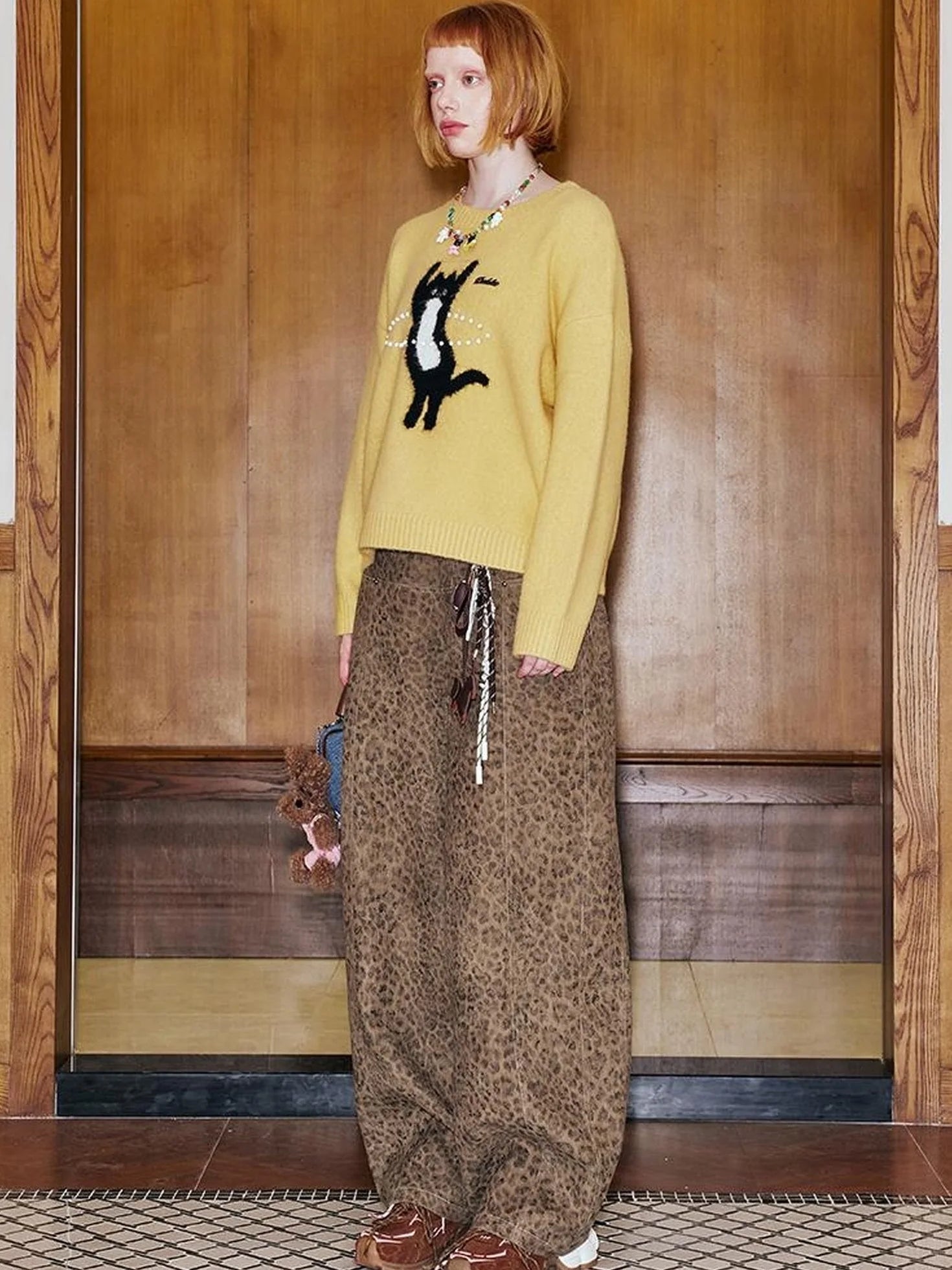 Retro Leopard Flare Pants With Split Detail