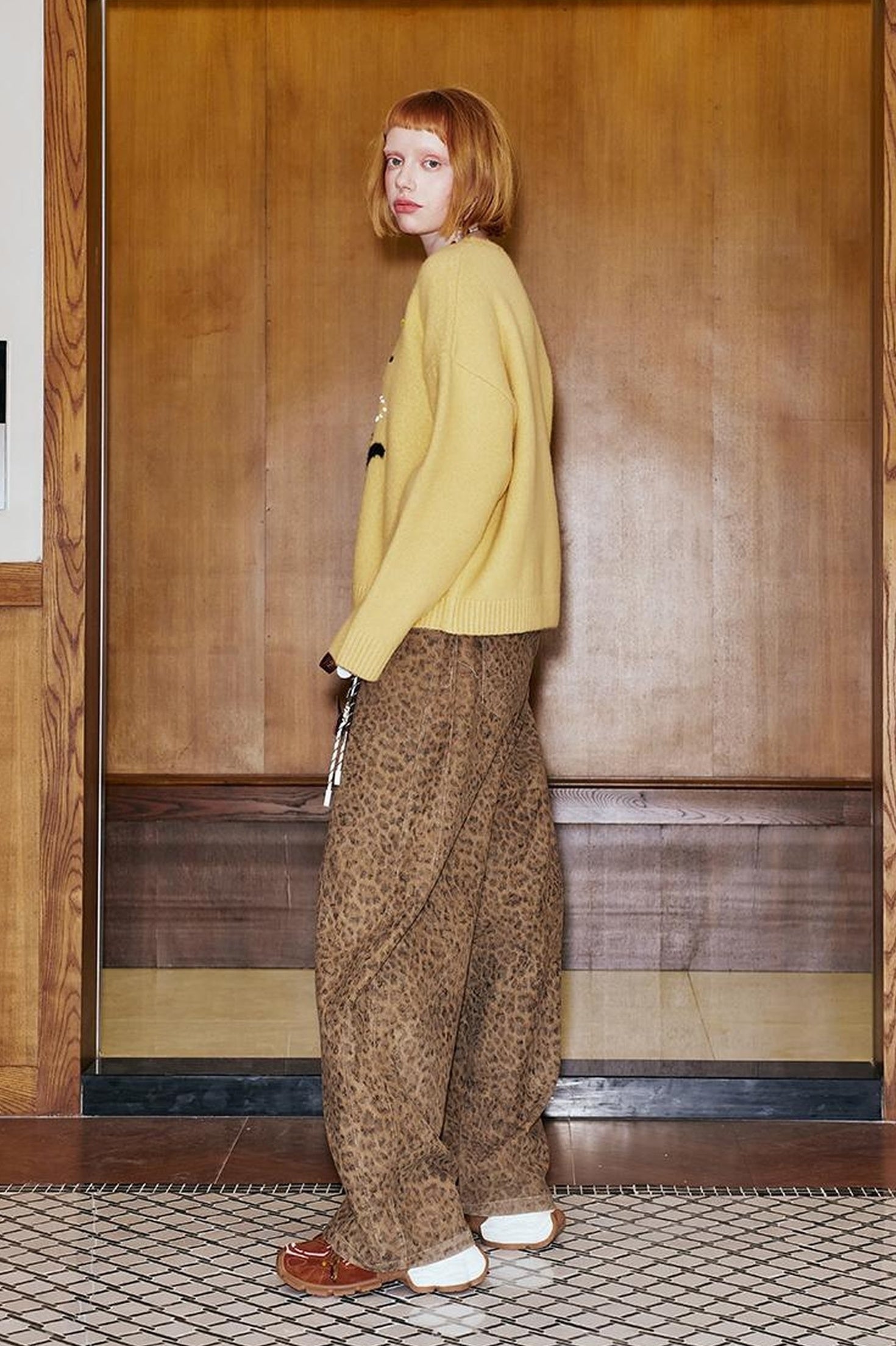DIDDI MODA Retro Leopard Flare Pants With Split Detail