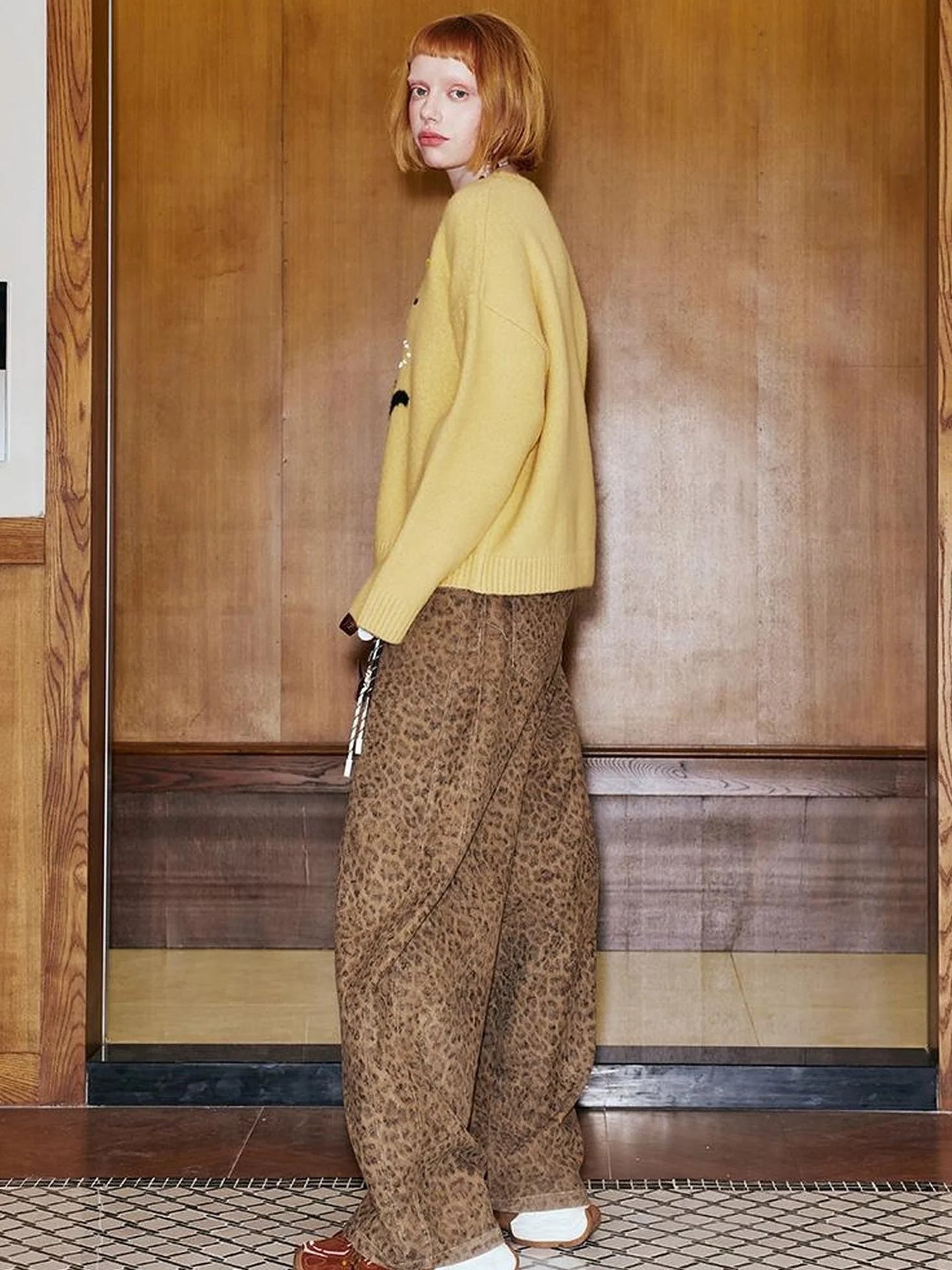 Retro Leopard Flare Pants With Split Detail