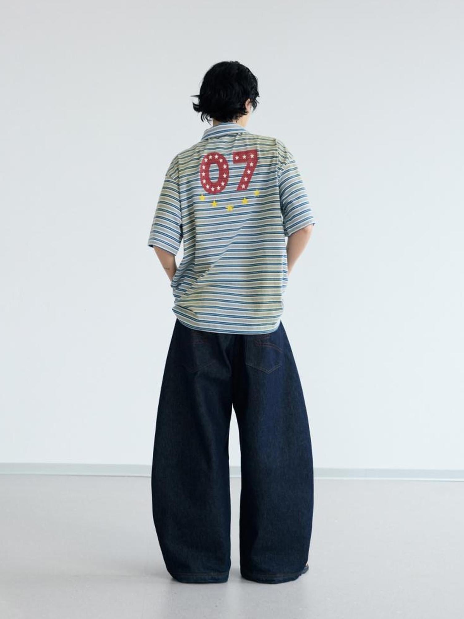 Peoplesense Retro Loose Fit Curved Hem Denim Pants