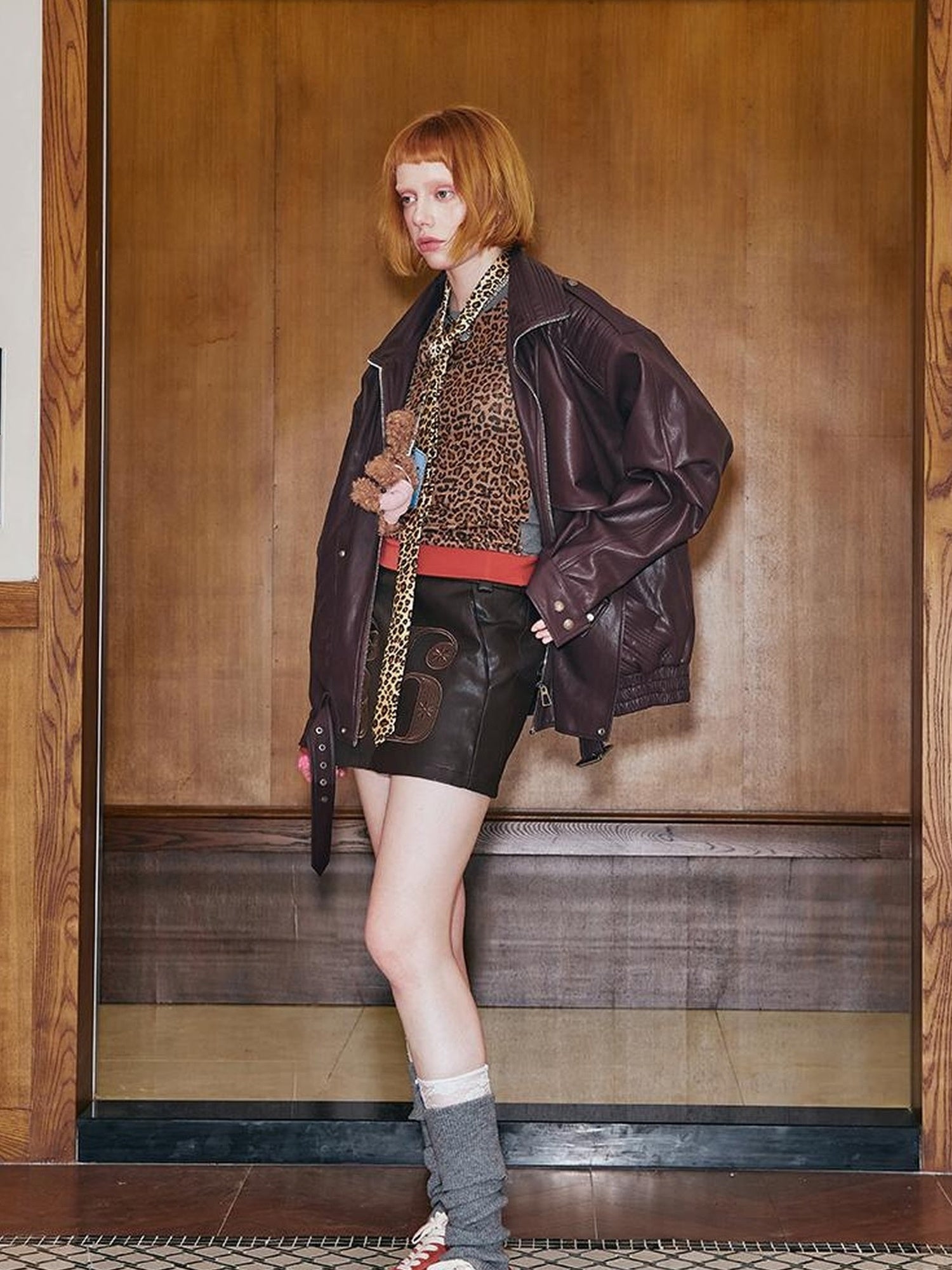 DIDDI MODA Retro Modern Quilted Pu Leather Jacket
