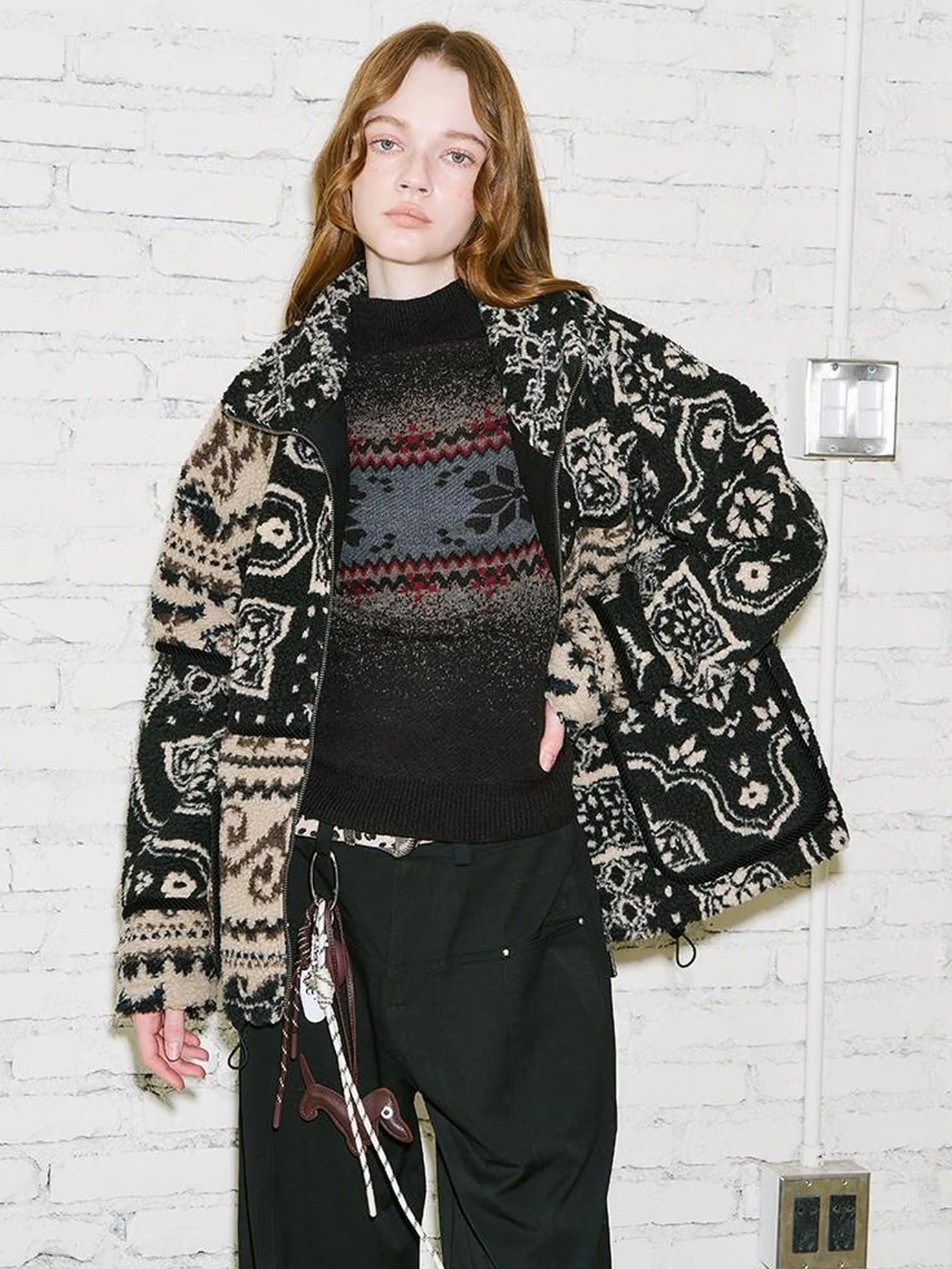 Retro Neutral Patchwork Shearling Jacket