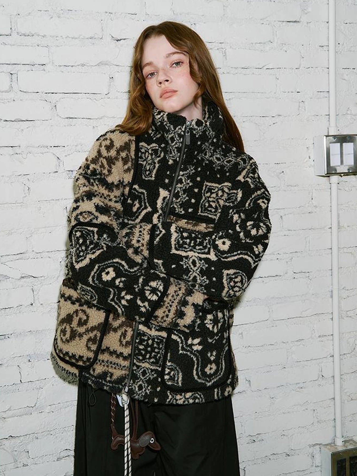 Retro Neutral Patchwork Shearling Jacket