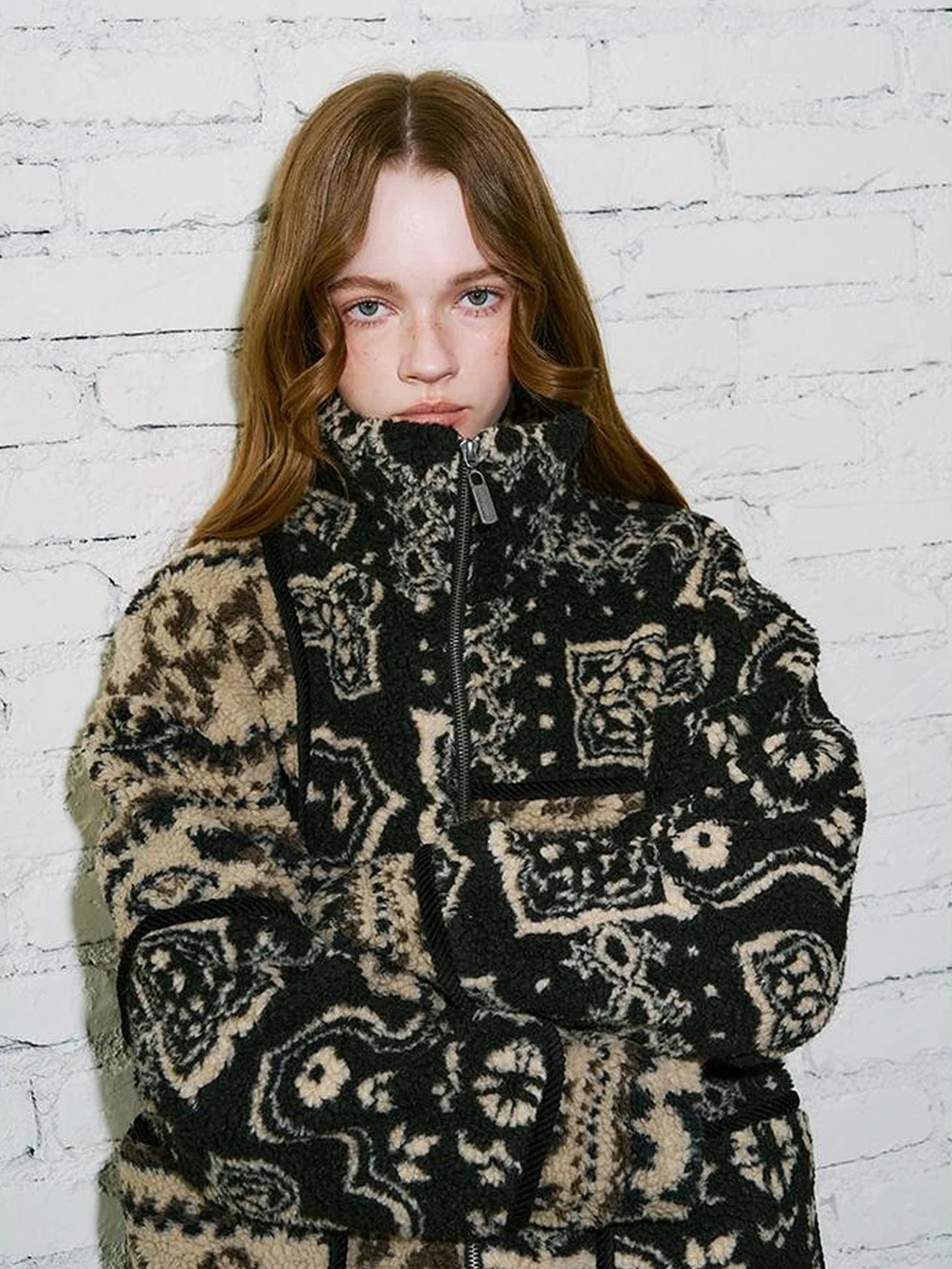 Retro Neutral Patchwork Shearling Jacket
