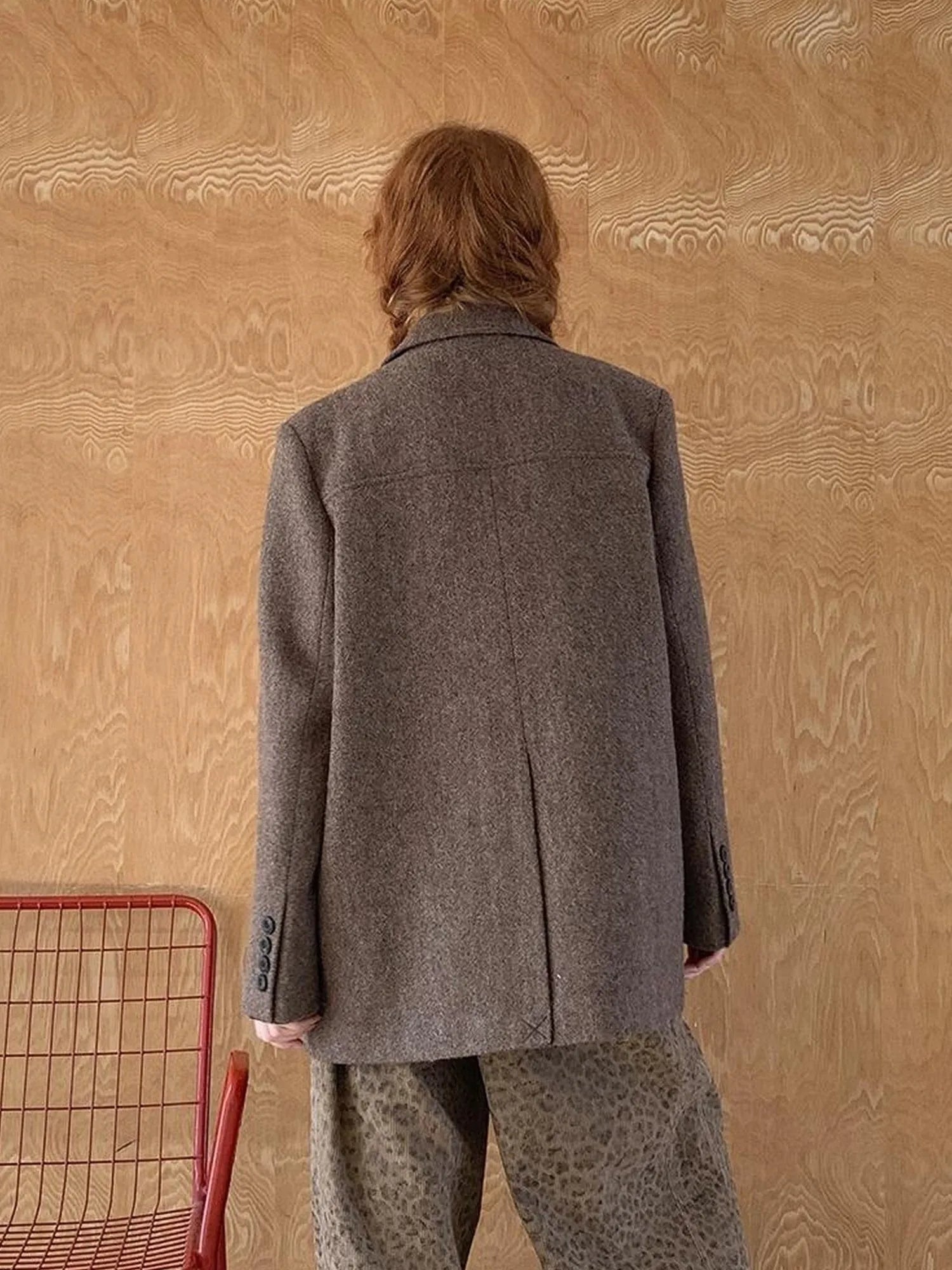 Retro Notch Lapel Contrast Buttonhole Wool Blend Blazer