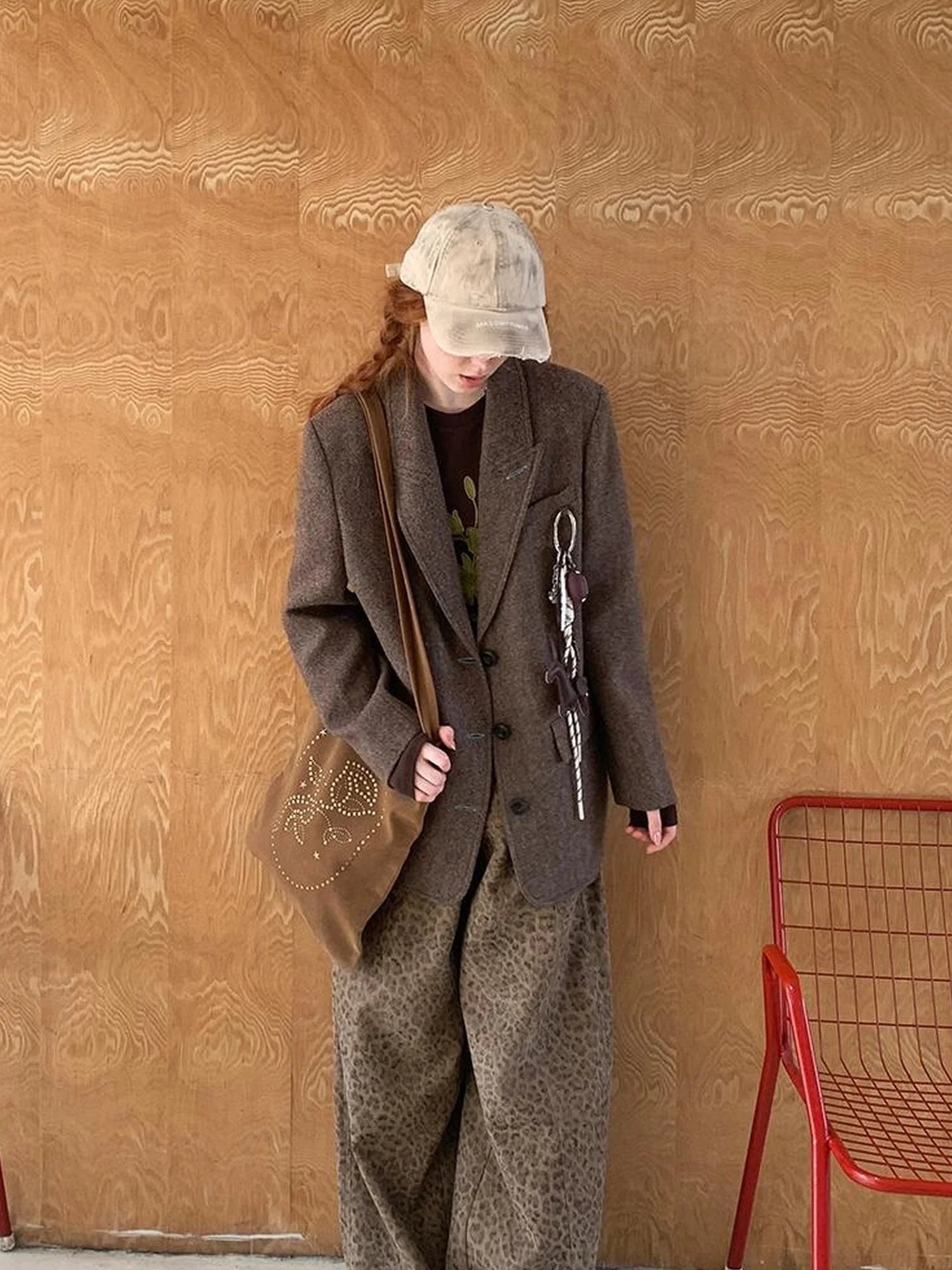 Retro Notch Lapel Contrast Buttonhole Wool Blend Blazer