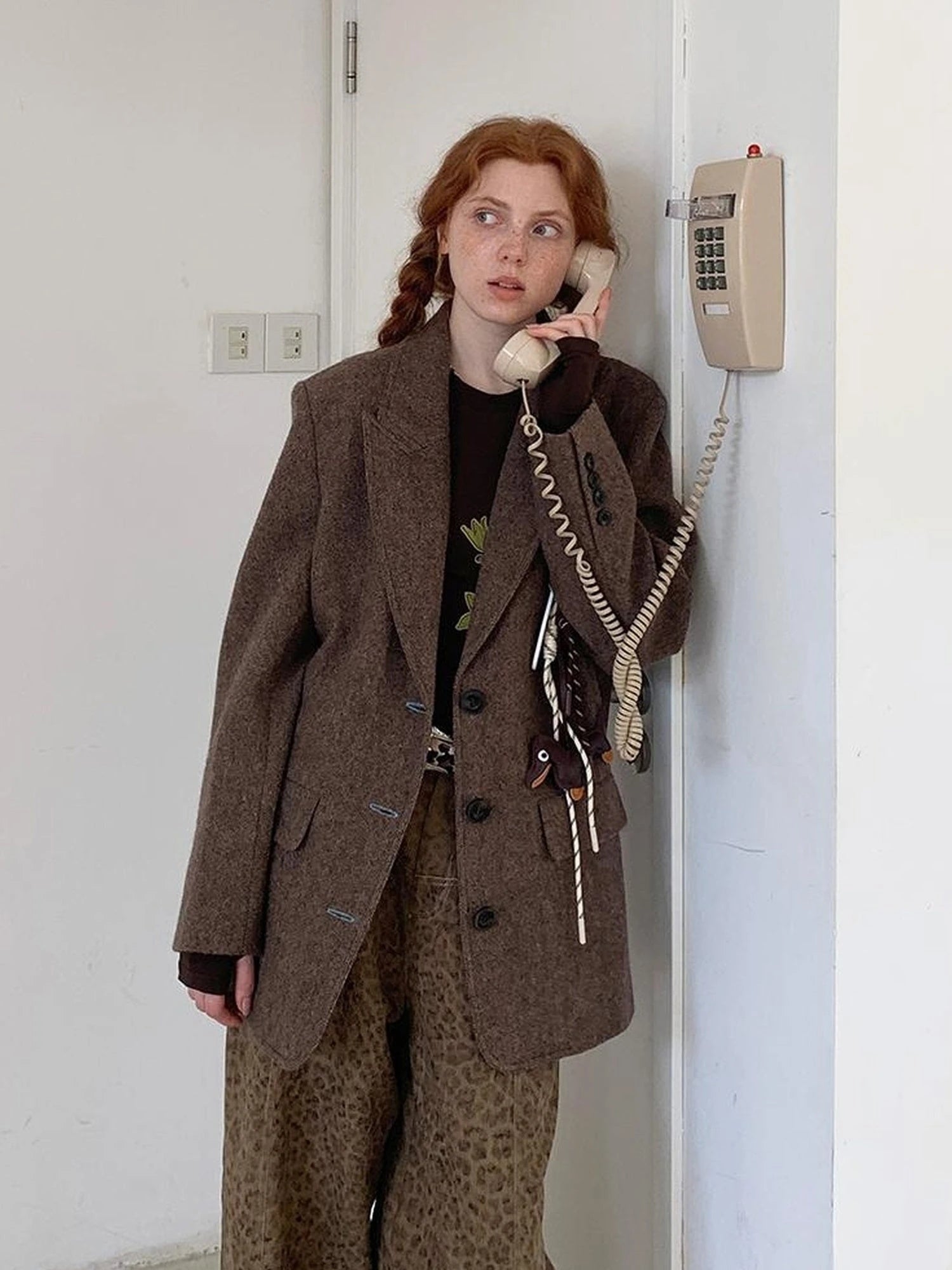 Retro Notch Lapel Contrast Buttonhole Wool Blend Blazer