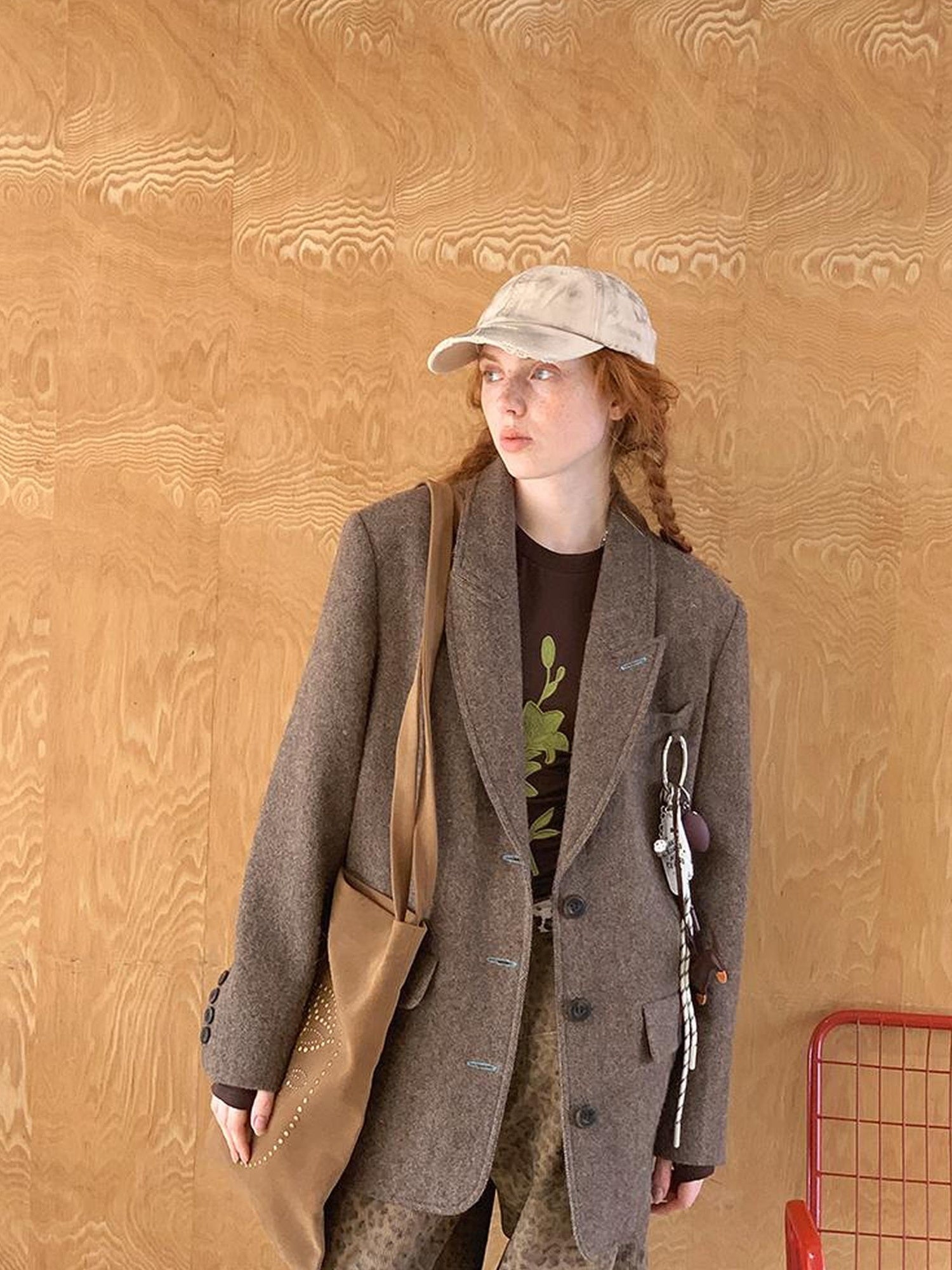 DIDDI MODA Retro Notch Lapel Contrast Buttonhole Wool Blend Blazer