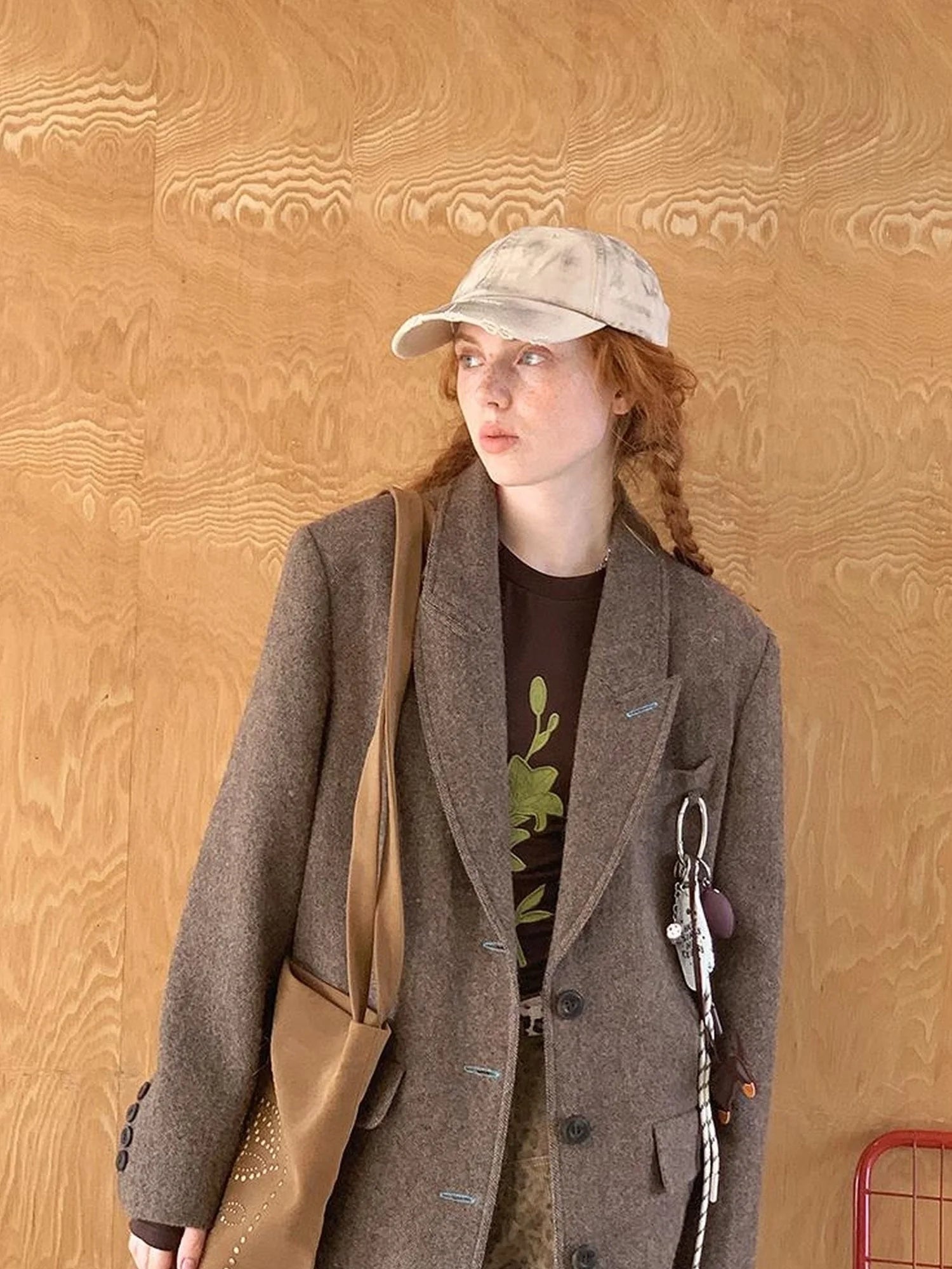 Retro Notch Lapel Contrast Buttonhole Wool Blend Blazer