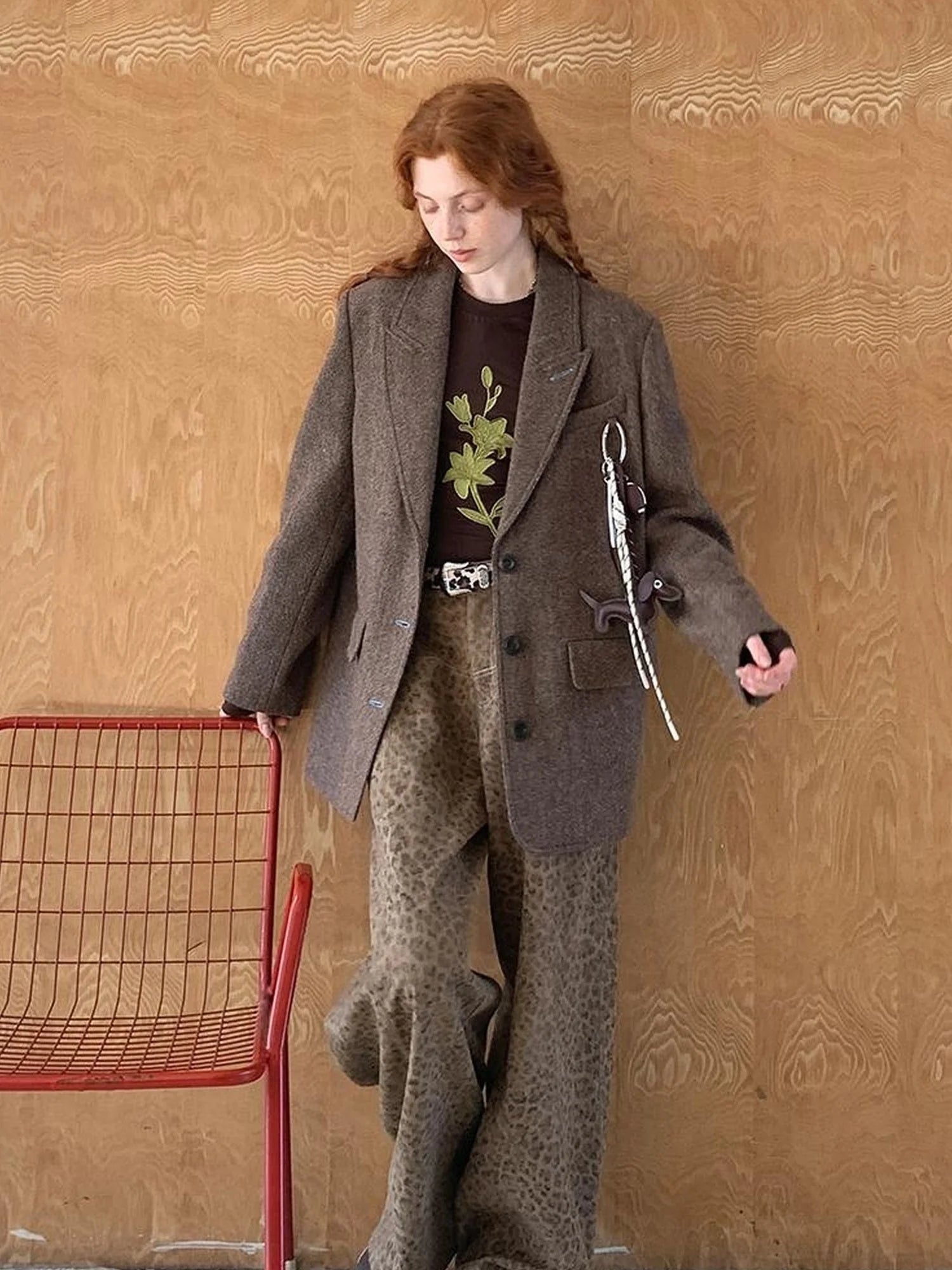 Retro Notch Lapel Contrast Buttonhole Wool Blend Blazer