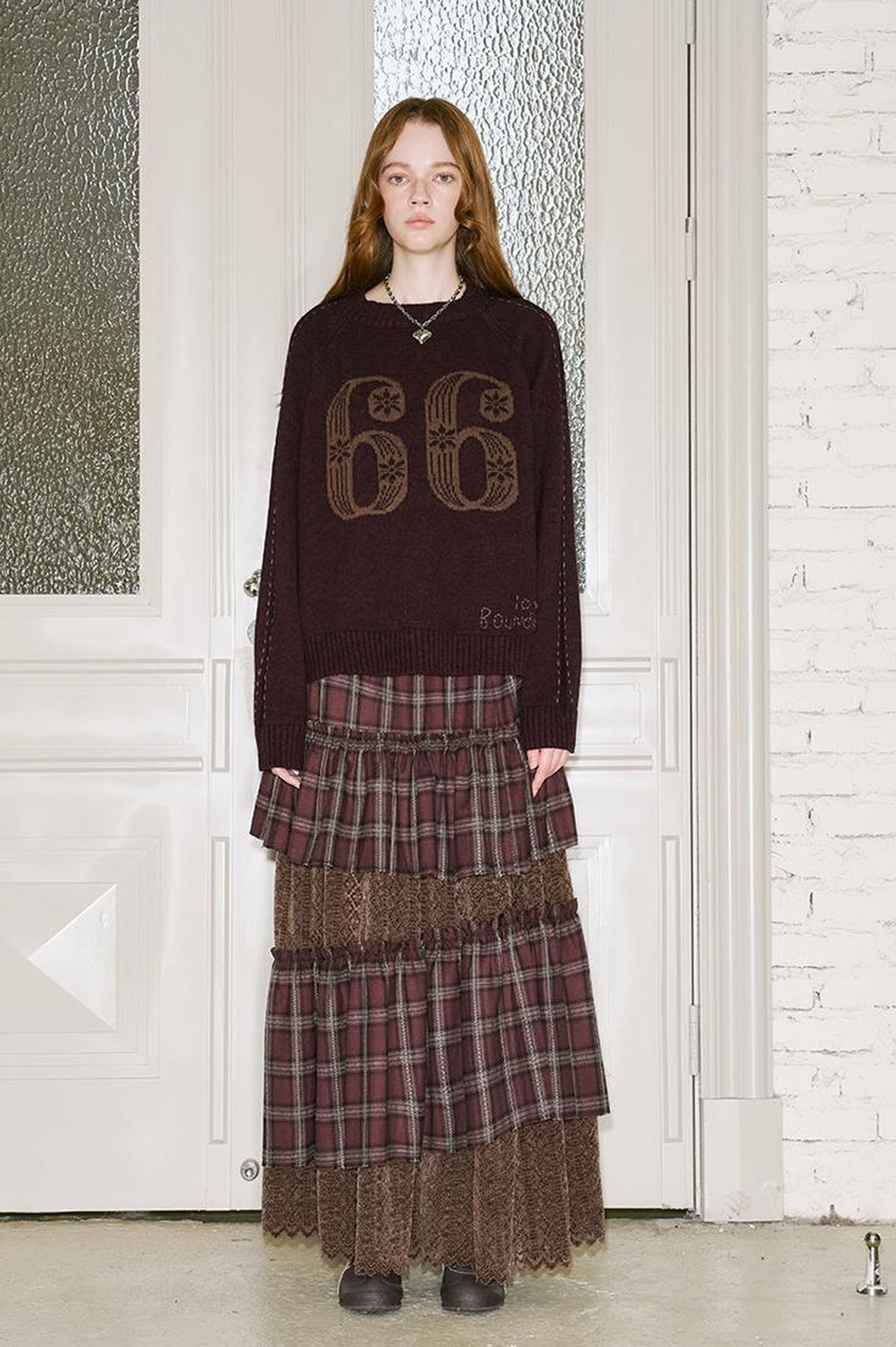 DIDDI MODA Retro Plaid Lace Tiered Ruffle Skirt