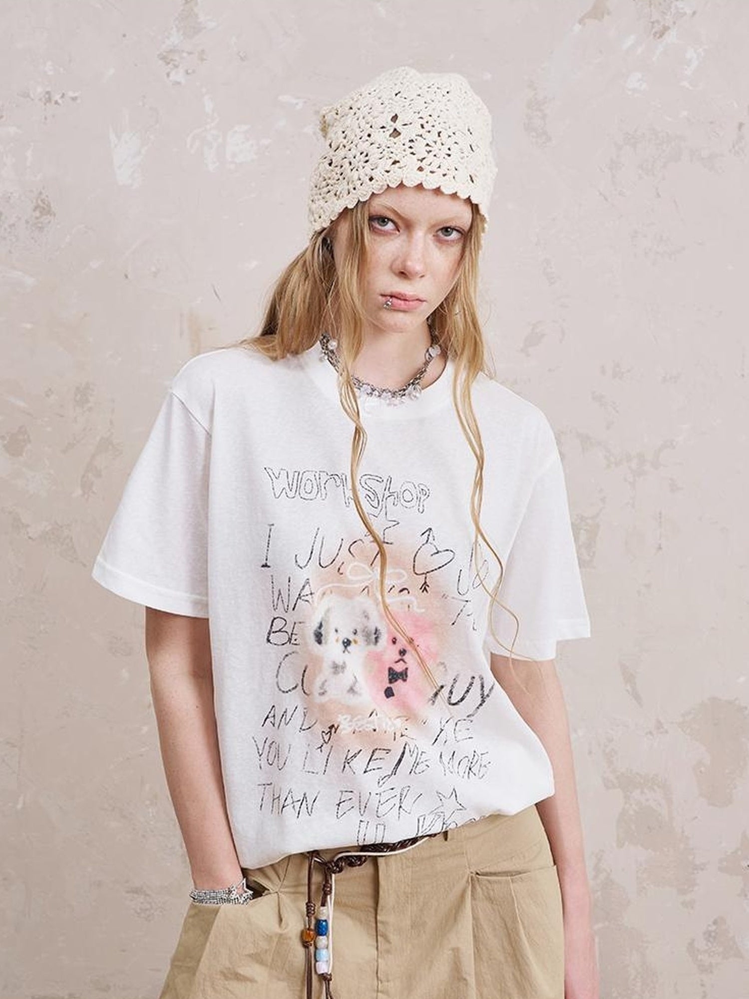 Retro Puppy Kitten Graphic Tees Playful Cotton Blend Tops