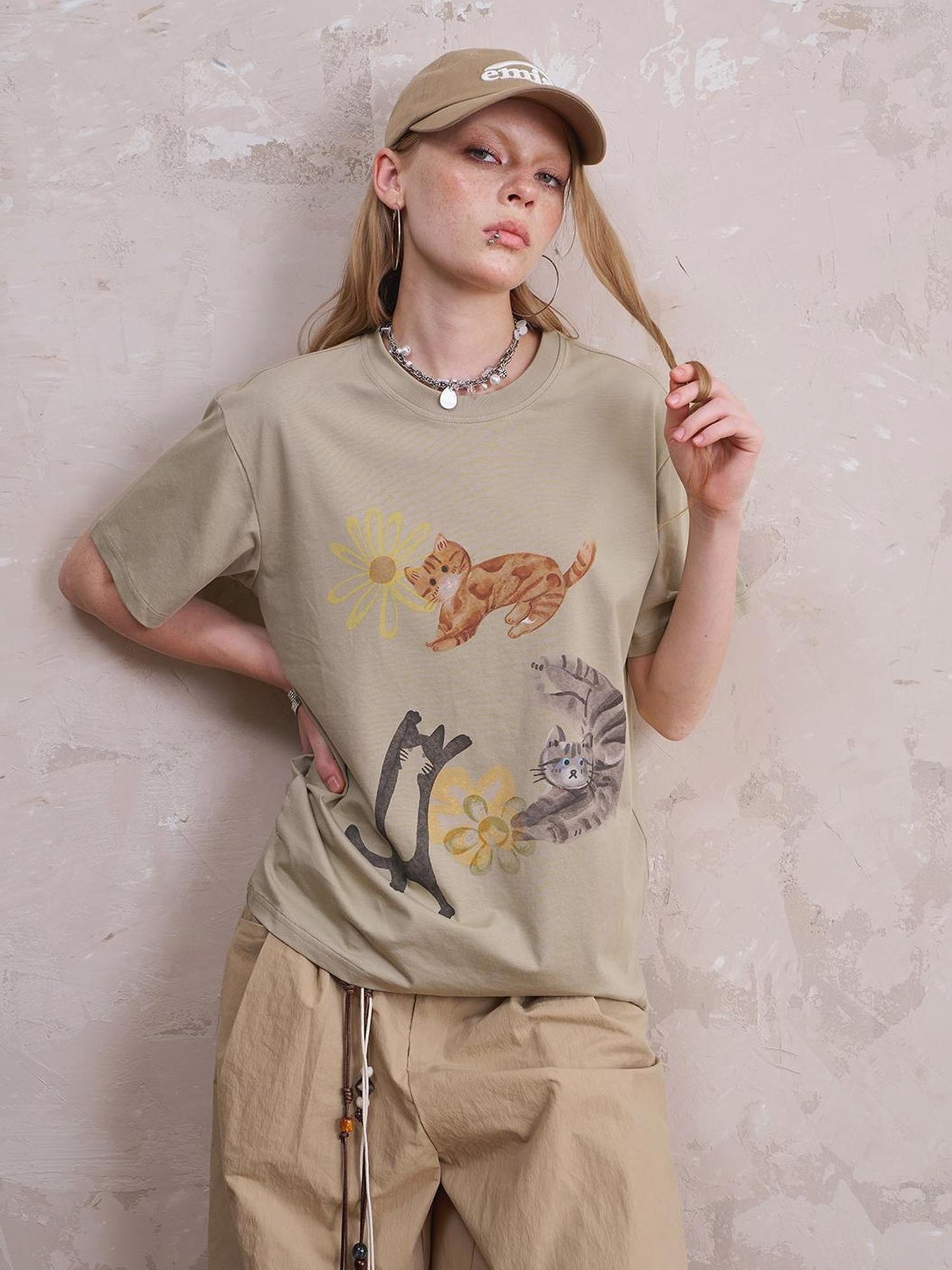 Retro Puppy Kitten Graphic Tees Playful Cotton Blend Tops