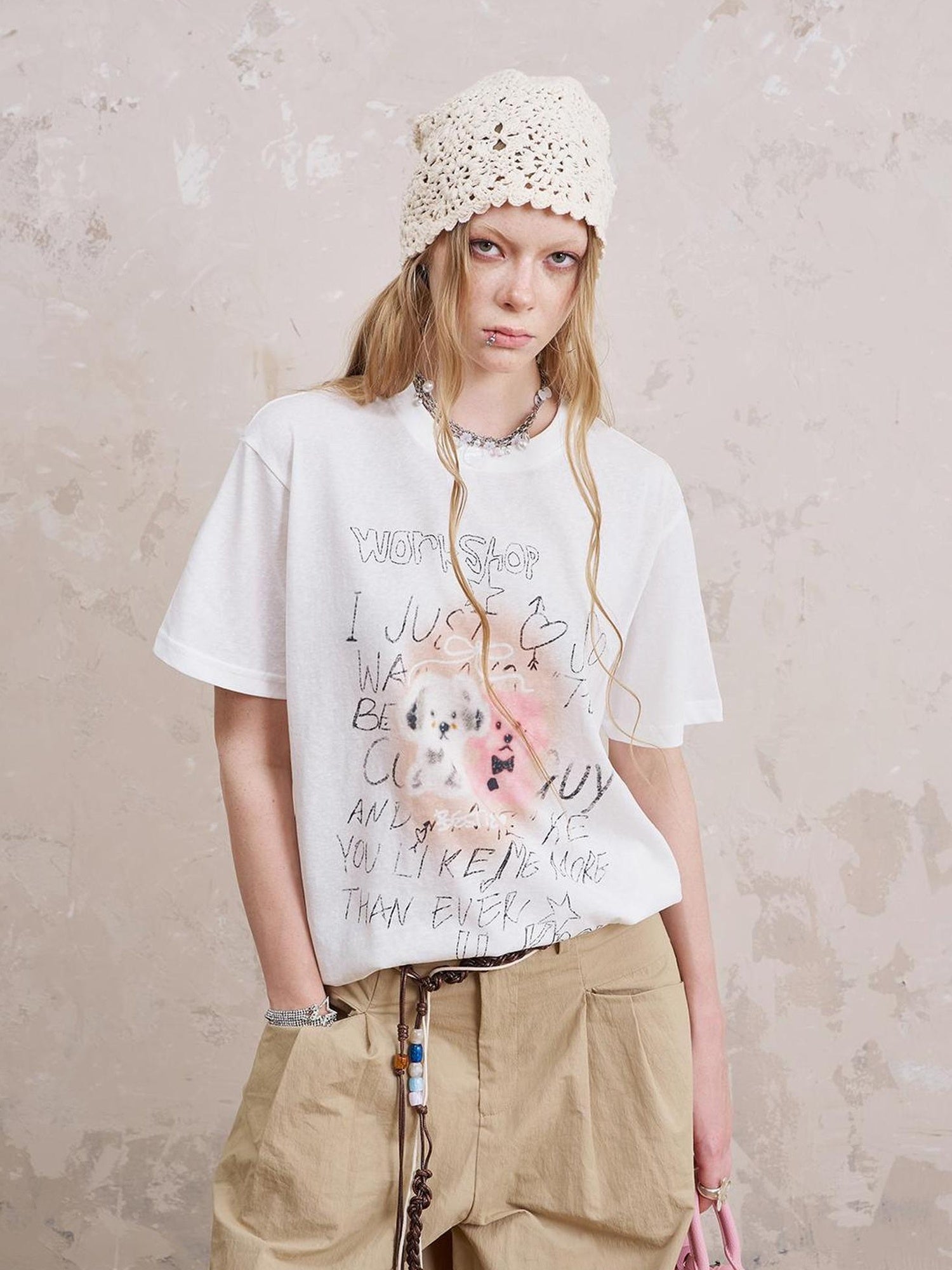 Retro Puppy Kitten Graphic Tees Playful Cotton Blend Tops