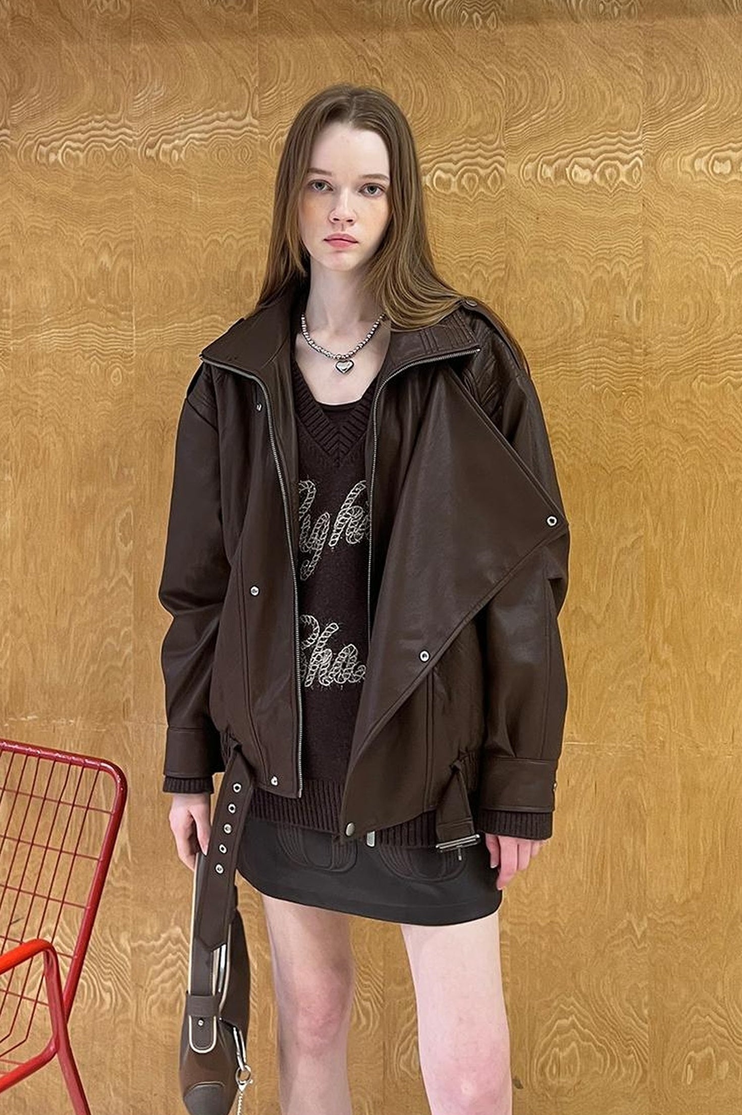 DIDDI MODA Retro Quilted Pu Biker Jacket With Oversize Collar