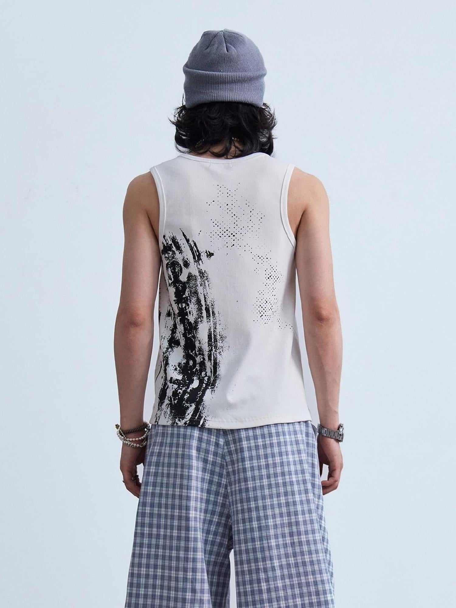 Peoplesense Retro Sleeveless Vintage Vest With Water Slurry Print