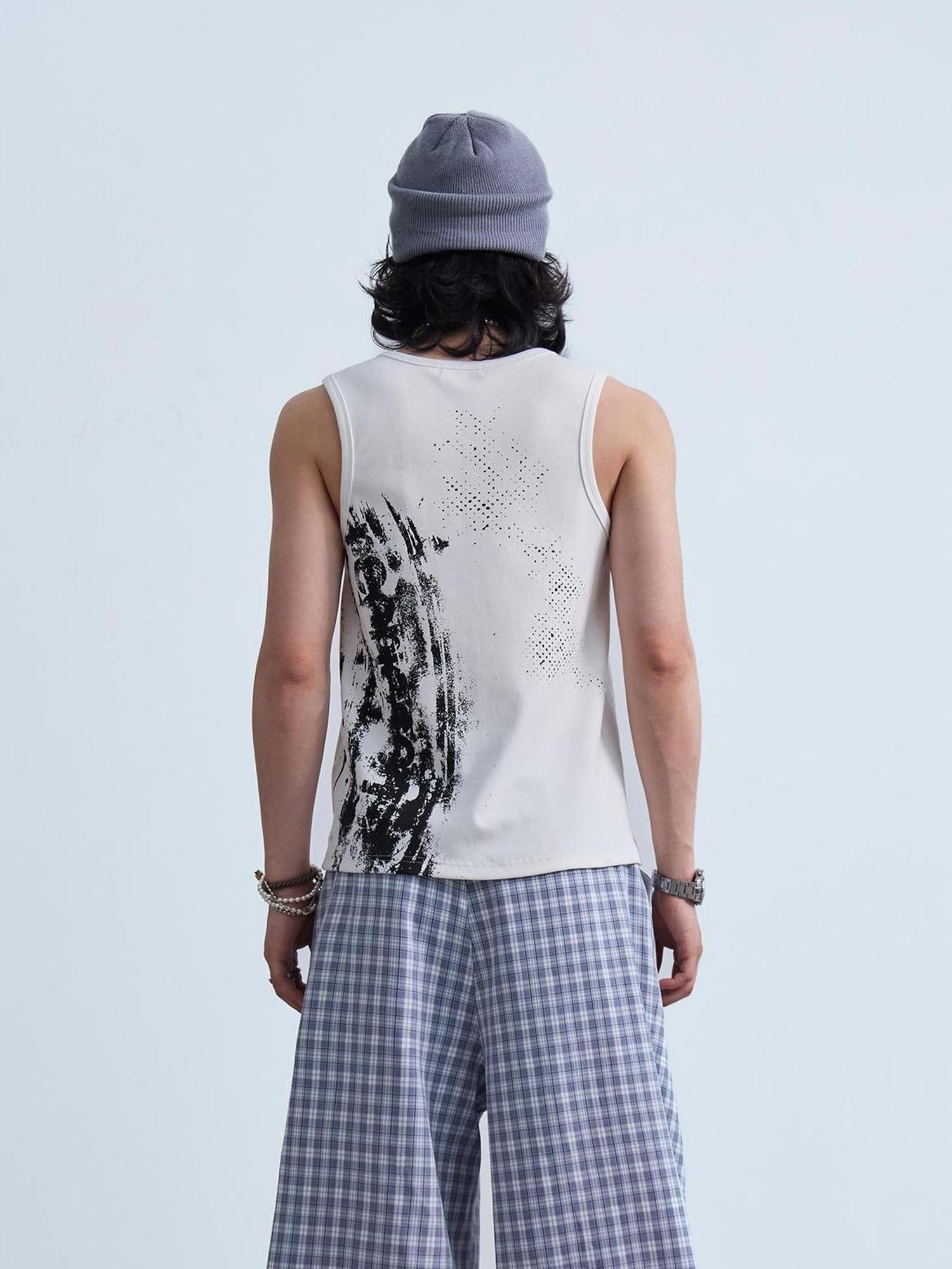 Peoplesense Retro Sleeveless Vintage Vest With Water Slurry Print