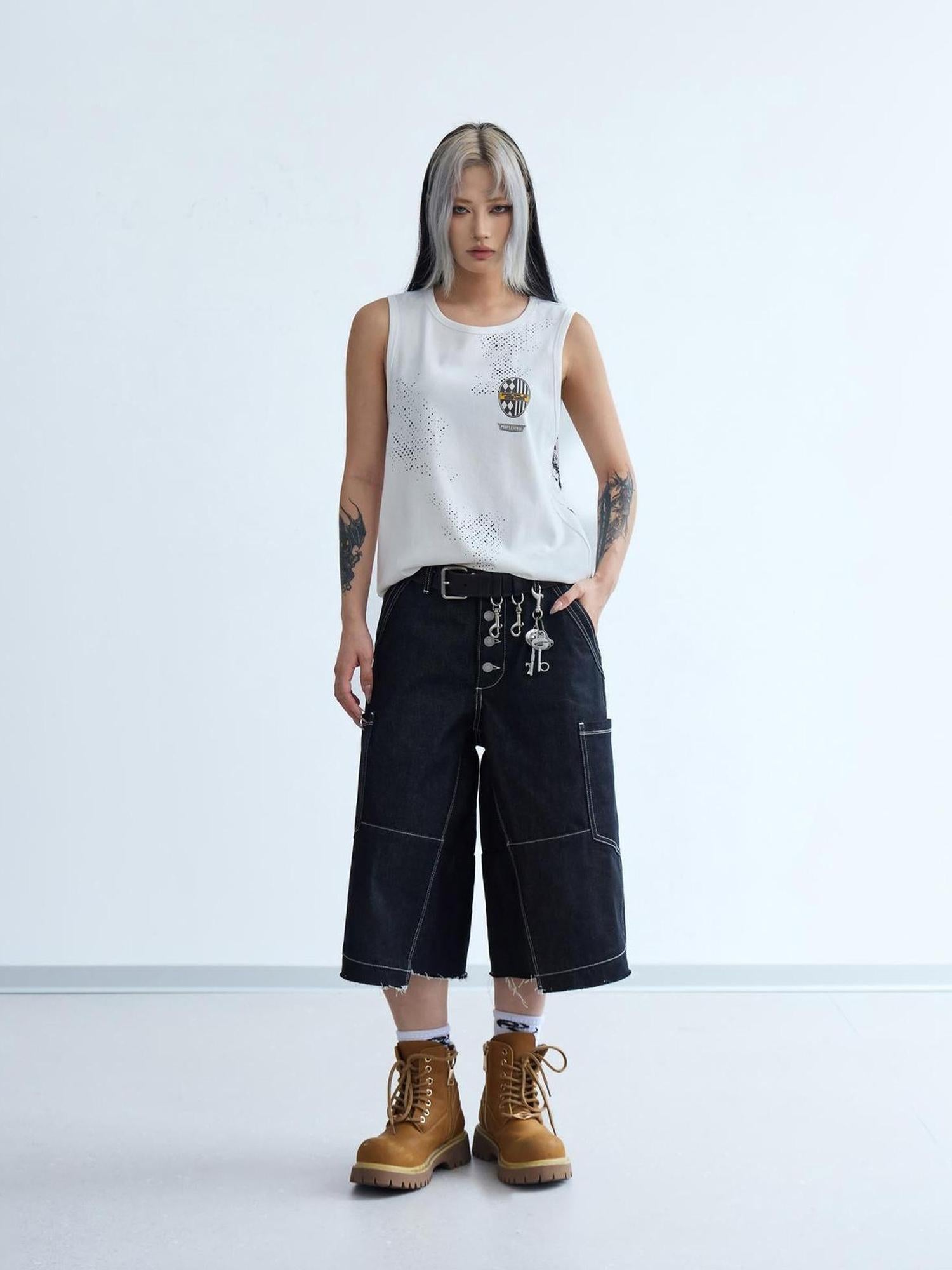 Peoplesense Retro Sleeveless Vintage Vest With Water Slurry Print