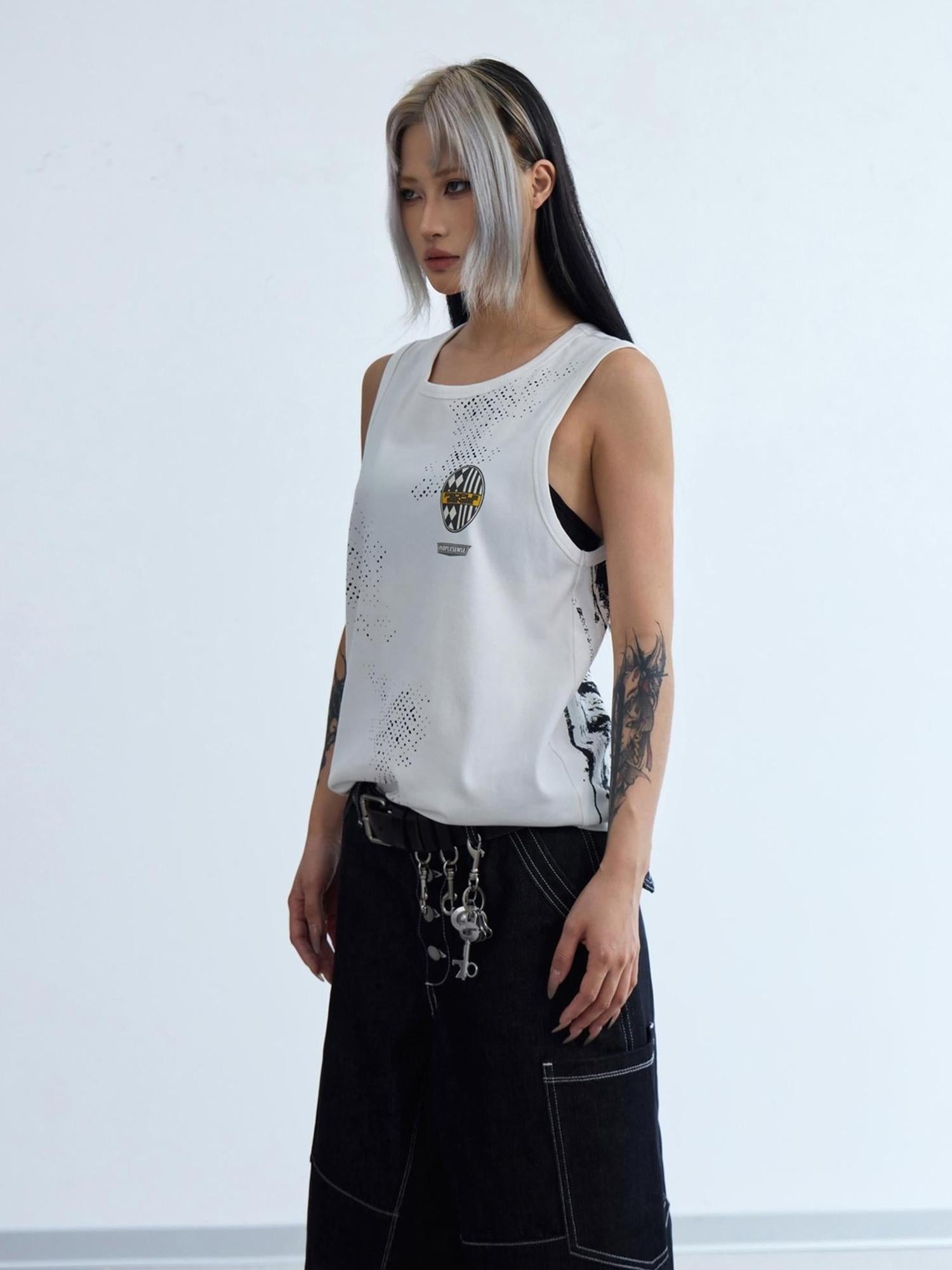 Peoplesense Retro Sleeveless Vintage Vest With Water Slurry Print