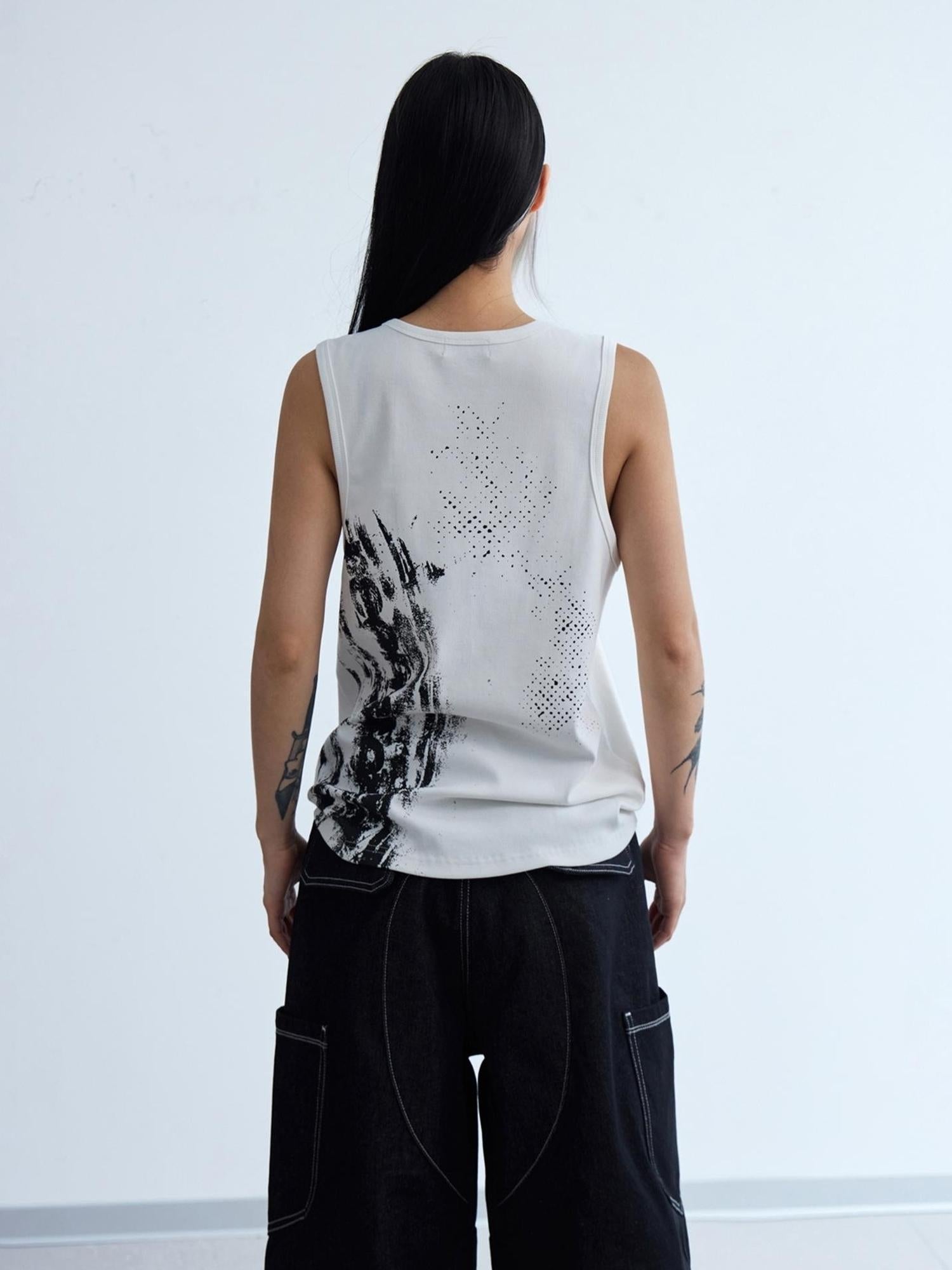 Peoplesense Retro Sleeveless Vintage Vest With Water Slurry Print