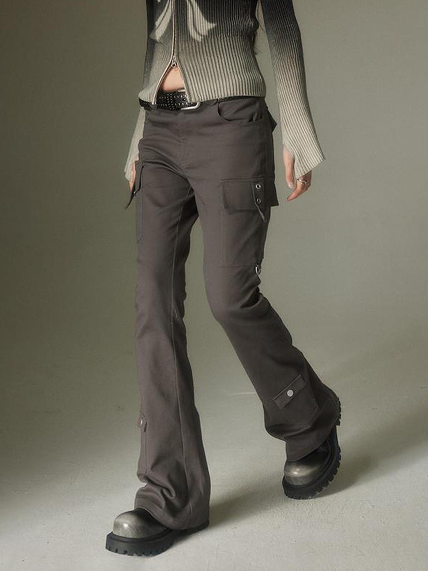 DIDDI MODA Retro Slim Cargo Pants High Waist Flared Trousers