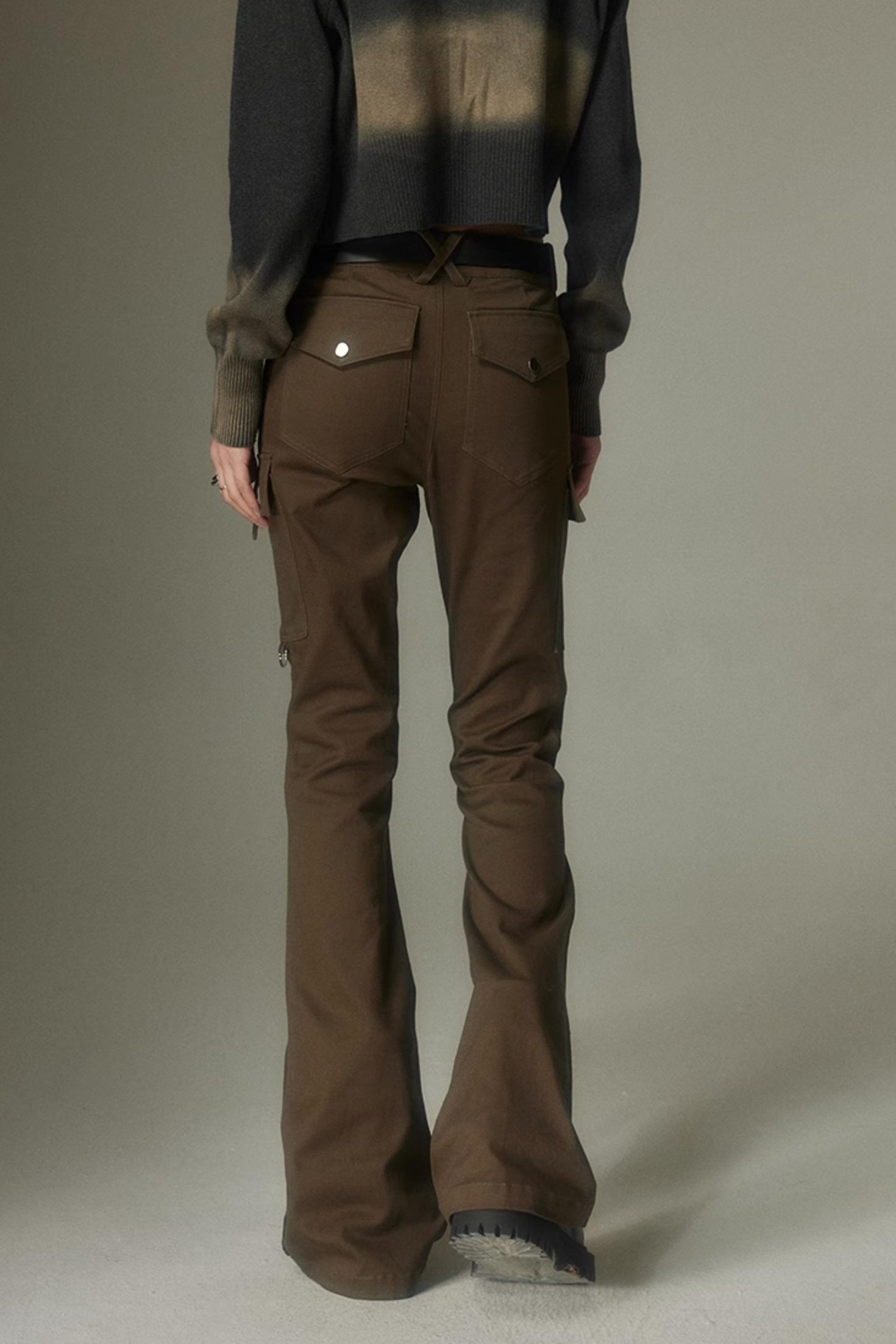 DIDDI MODA Retro Slim Cargo Pants High Waist Flared Trousers