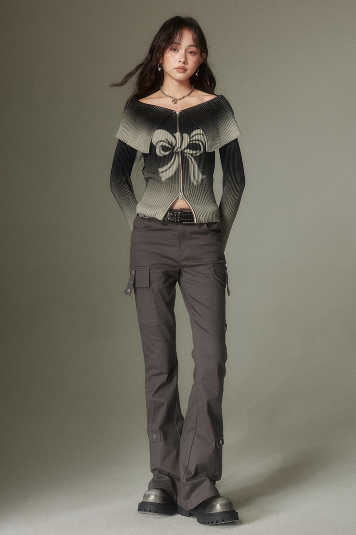 DIDDI MODA Retro Slim Cargo Pants High Waist Flared Trousers