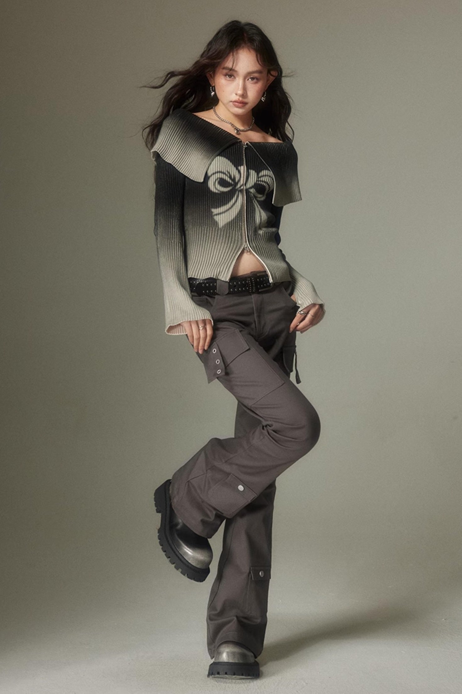 DIDDI MODA Retro Slim Cargo Pants High Waist Flared Trousers