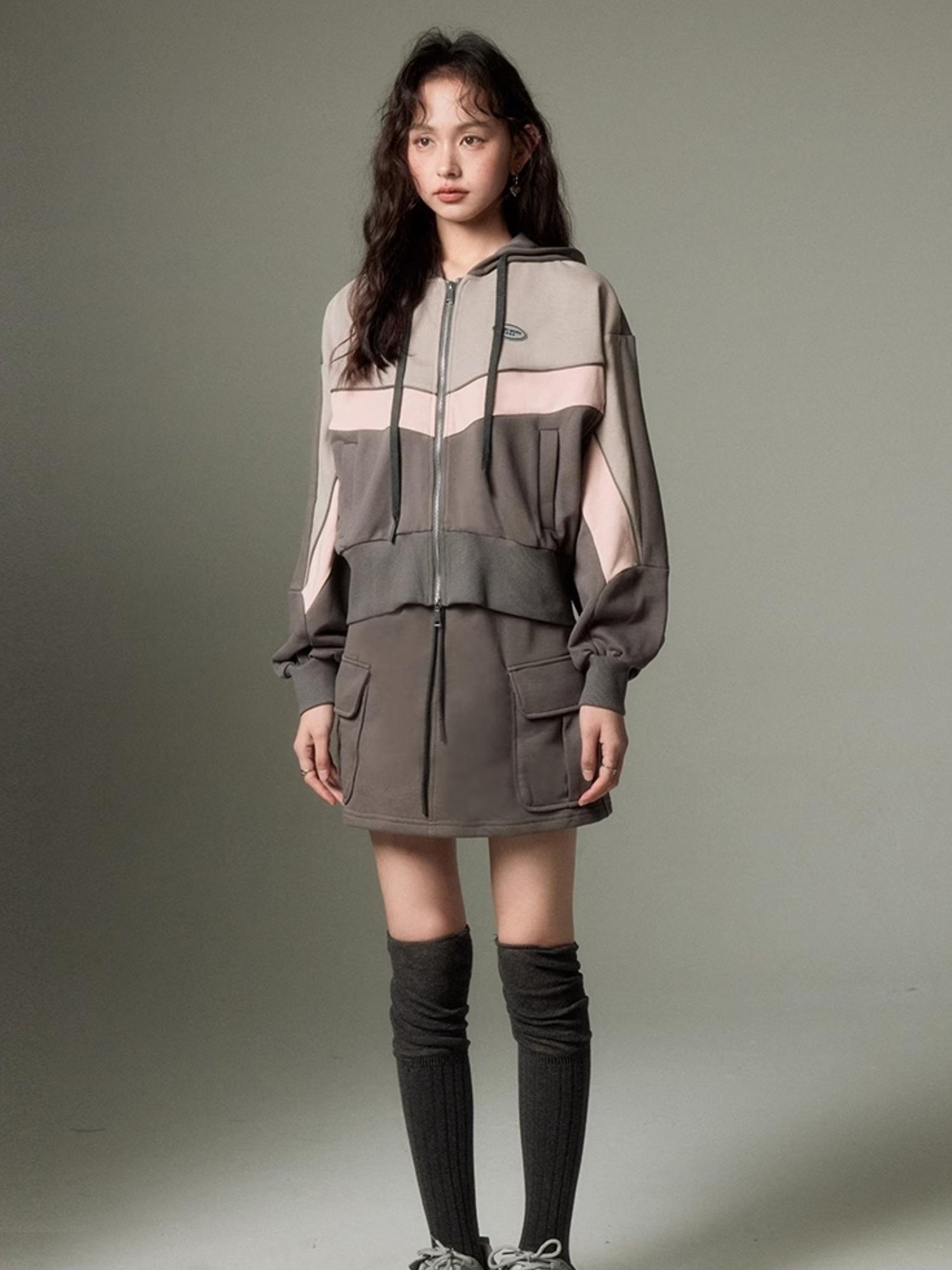 DIDDI MODA Retro Sporty Hoodie Skirt Set