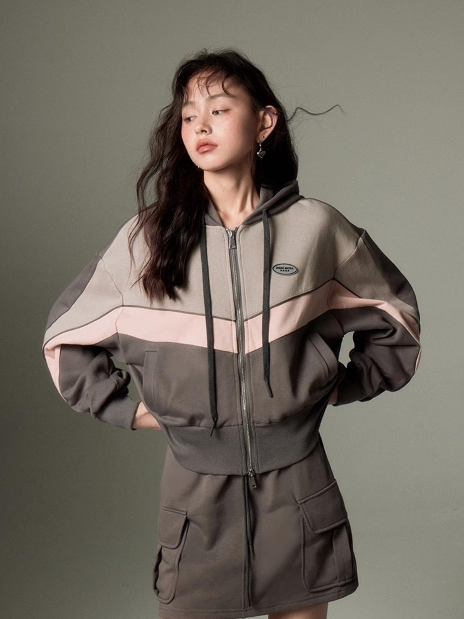 DIDDI MODA Retro Sporty Hoodie Skirt Set