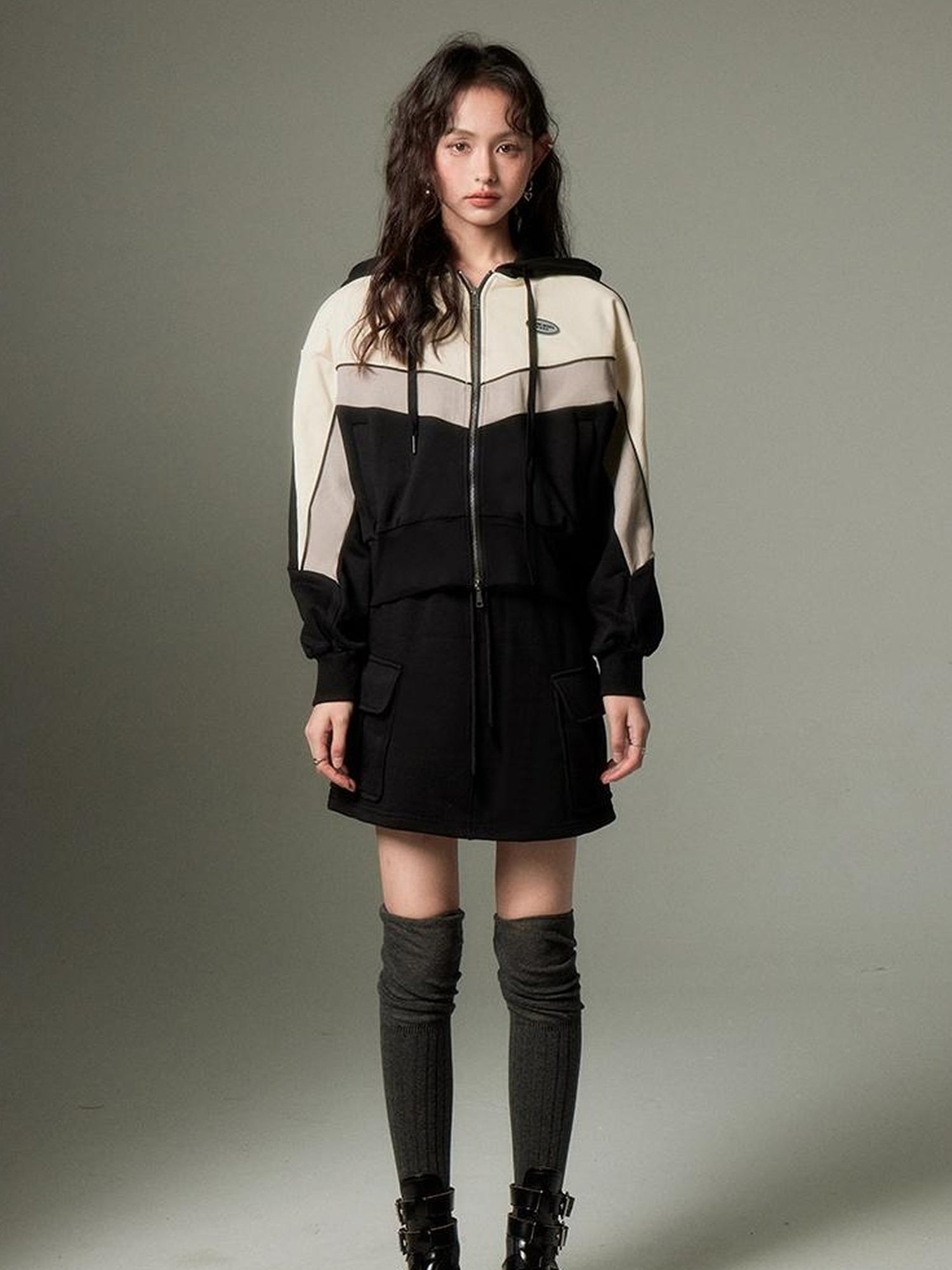 DIDDI MODA Retro Sporty Hoodie Skirt Set