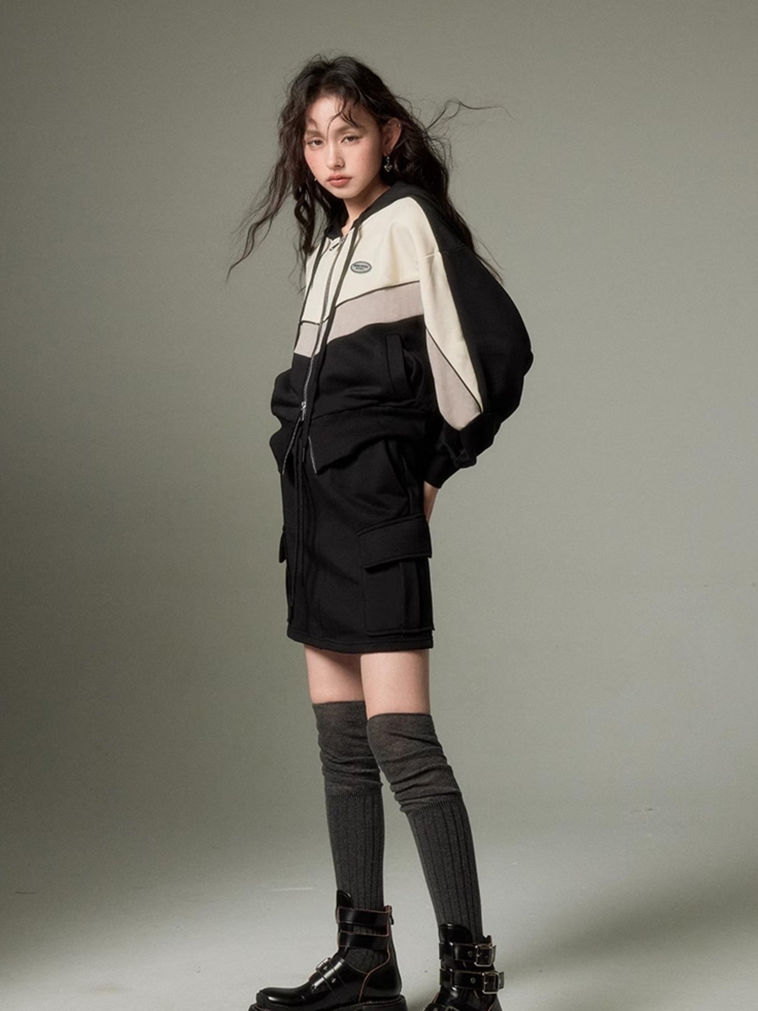 DIDDI MODA Retro Sporty Hoodie Skirt Set