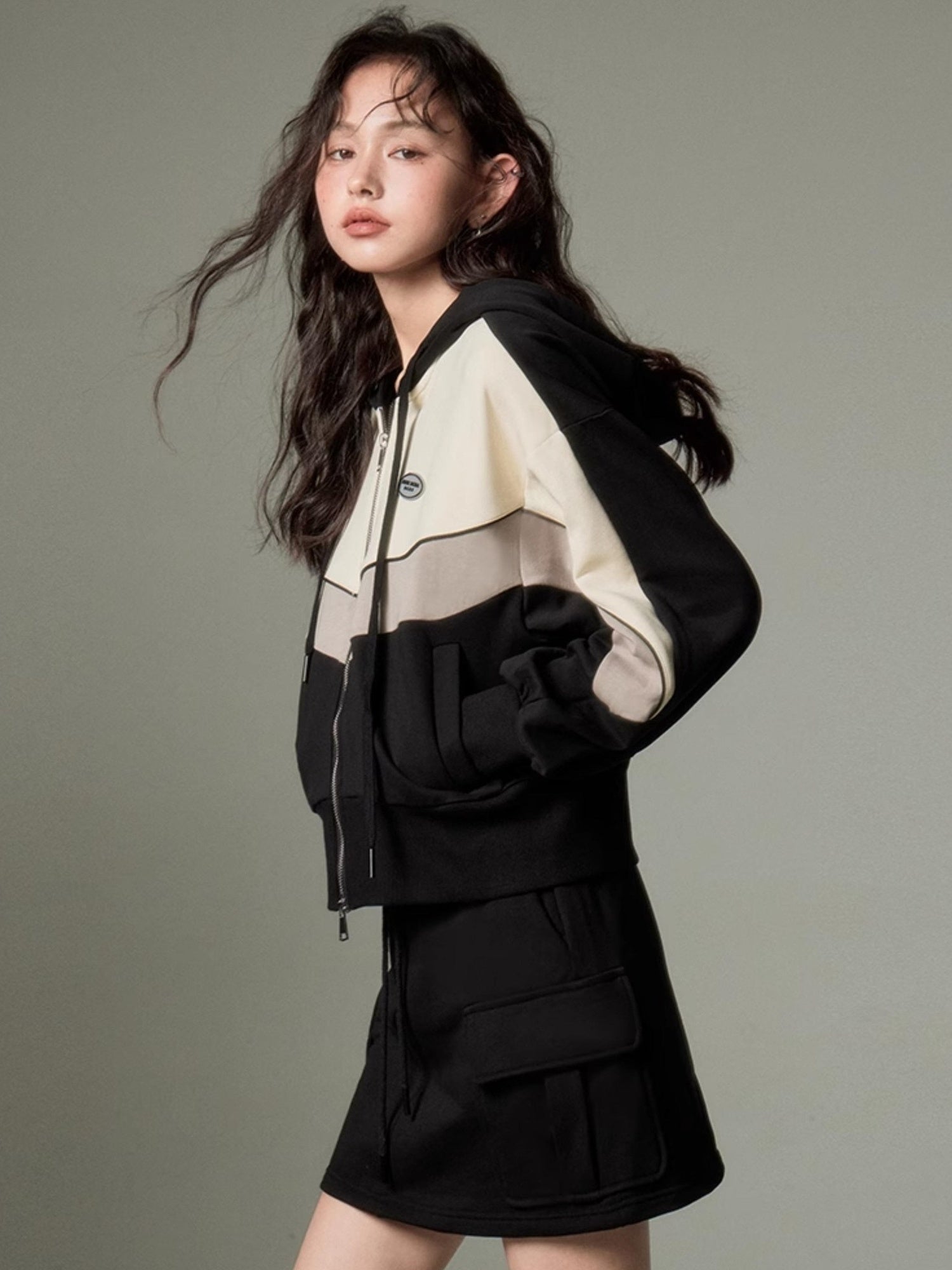 DIDDI MODA Retro Sporty Hoodie Skirt Set