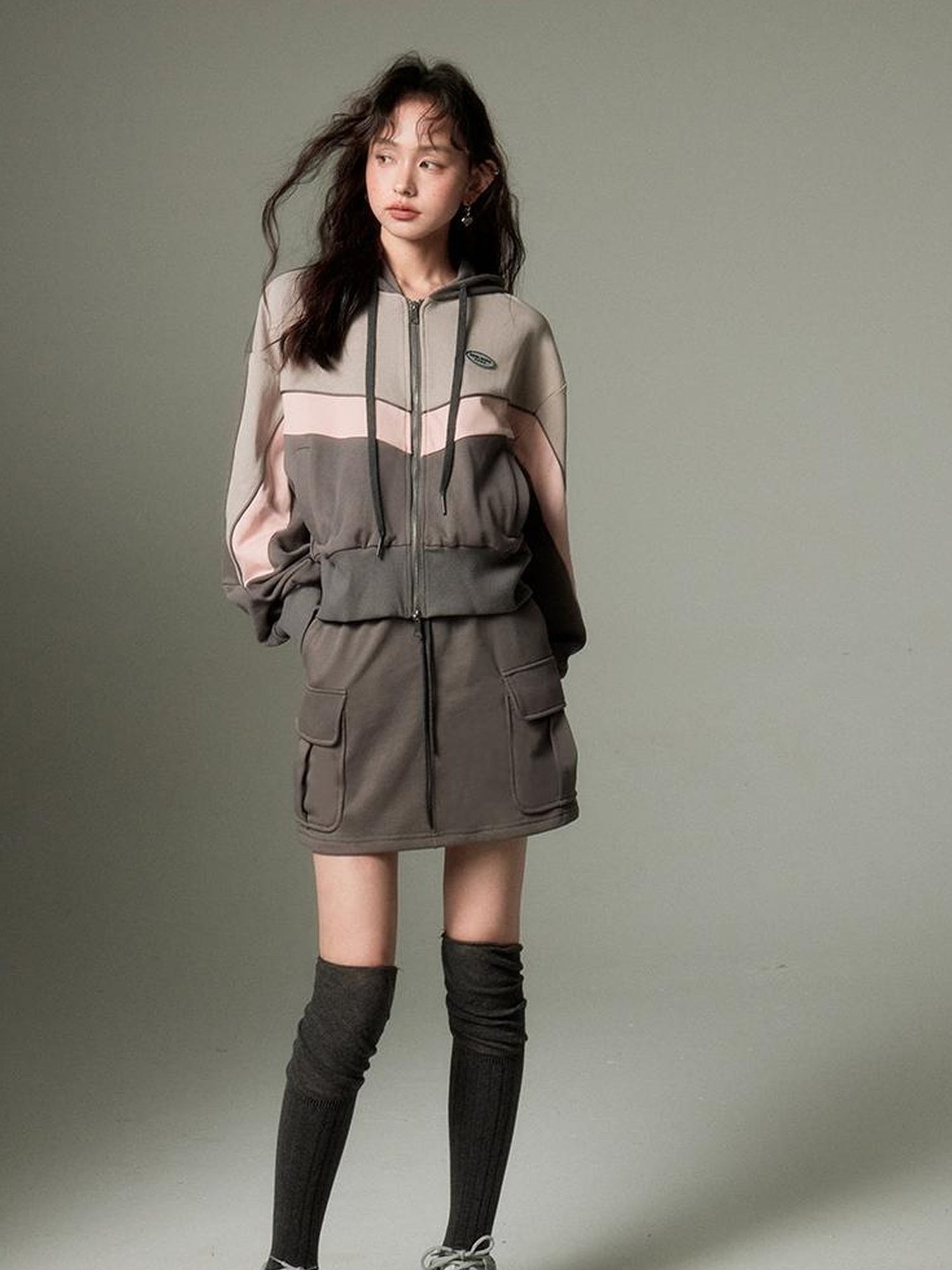 DIDDI MODA Retro Sporty Hoodie Skirt Set