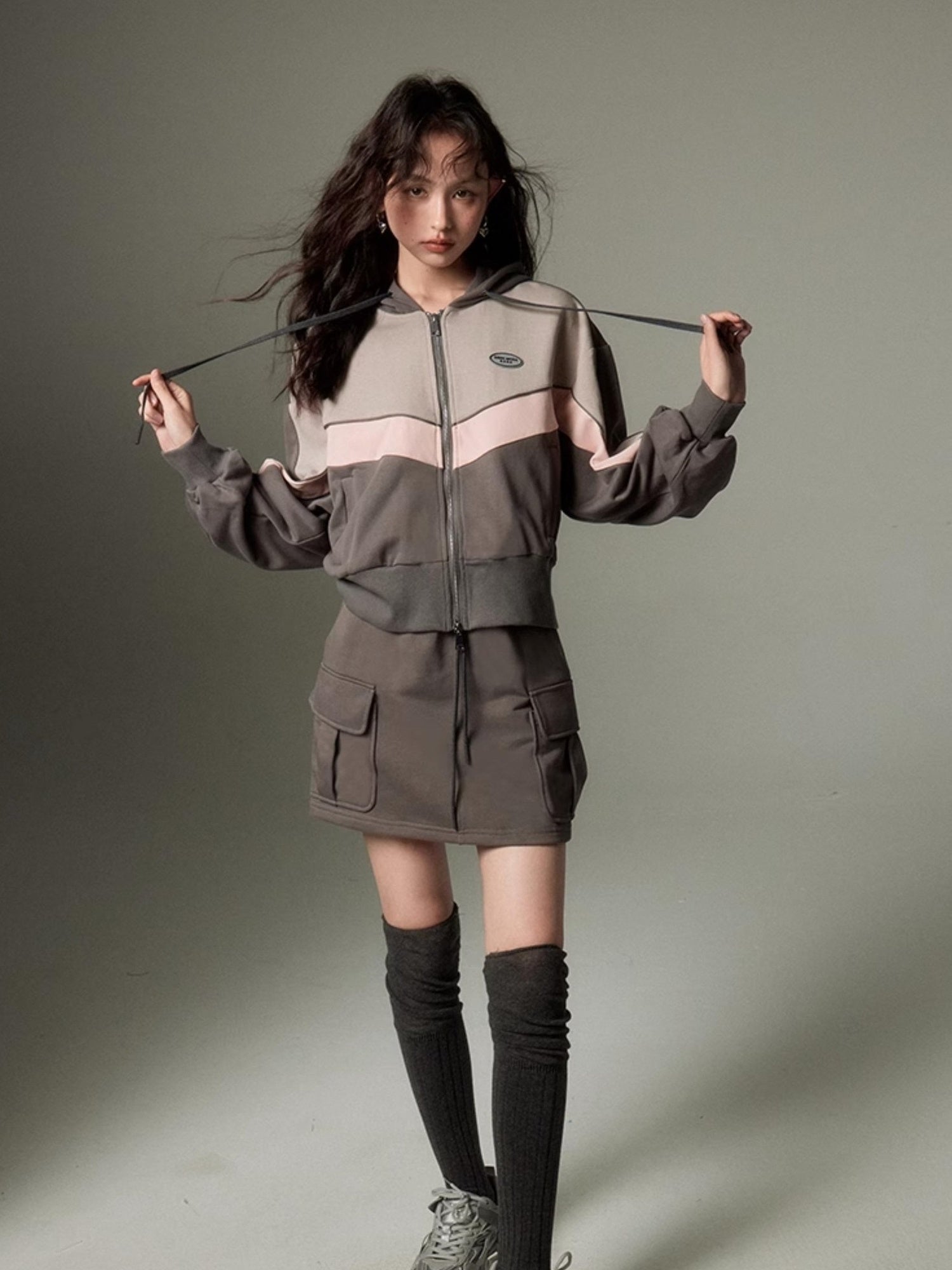 DIDDI MODA Retro Sporty Hoodie Skirt Set