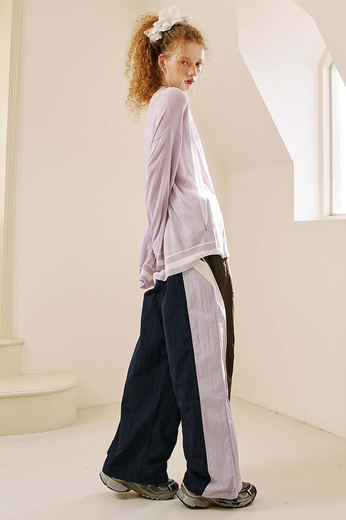 DIDDI MODA Retro Sporty Split Panel Nylon Pants