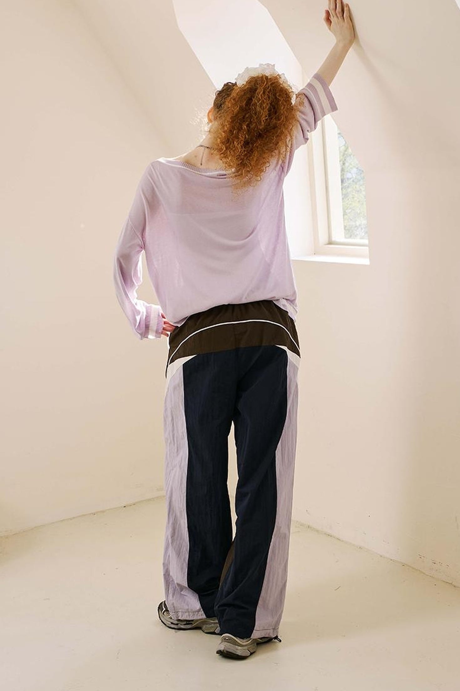 DIDDI MODA Retro Sporty Split Panel Nylon Pants