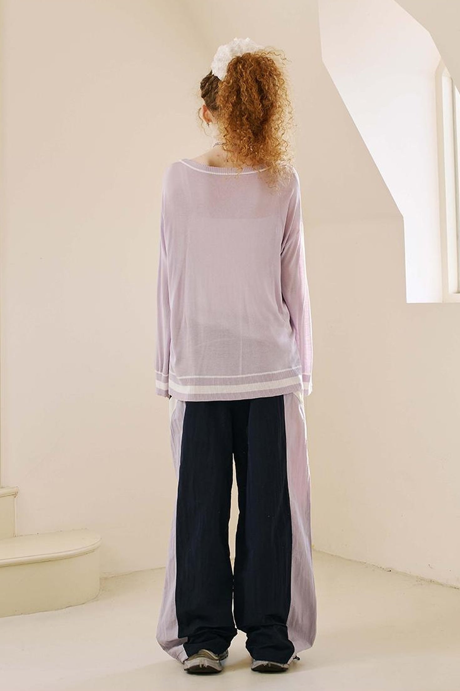 DIDDI MODA Retro Sporty Split Panel Nylon Pants