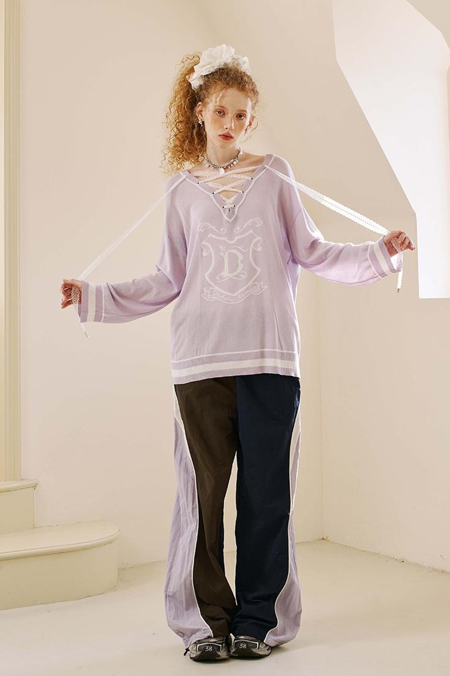 DIDDI MODA Retro Sporty Split Panel Nylon Pants