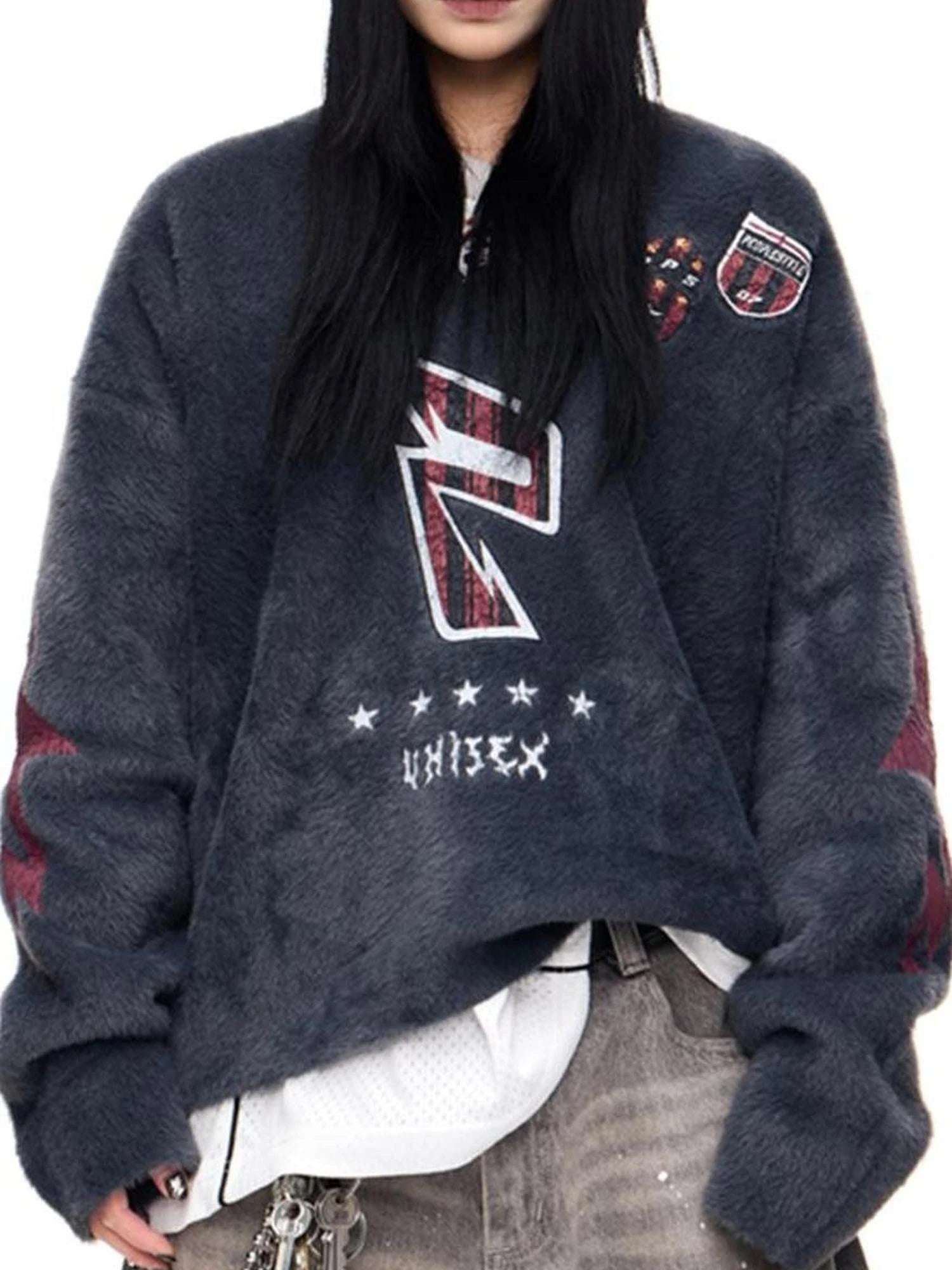 Retro Star Embroidery Wool Baseball Cap Grey Elastic