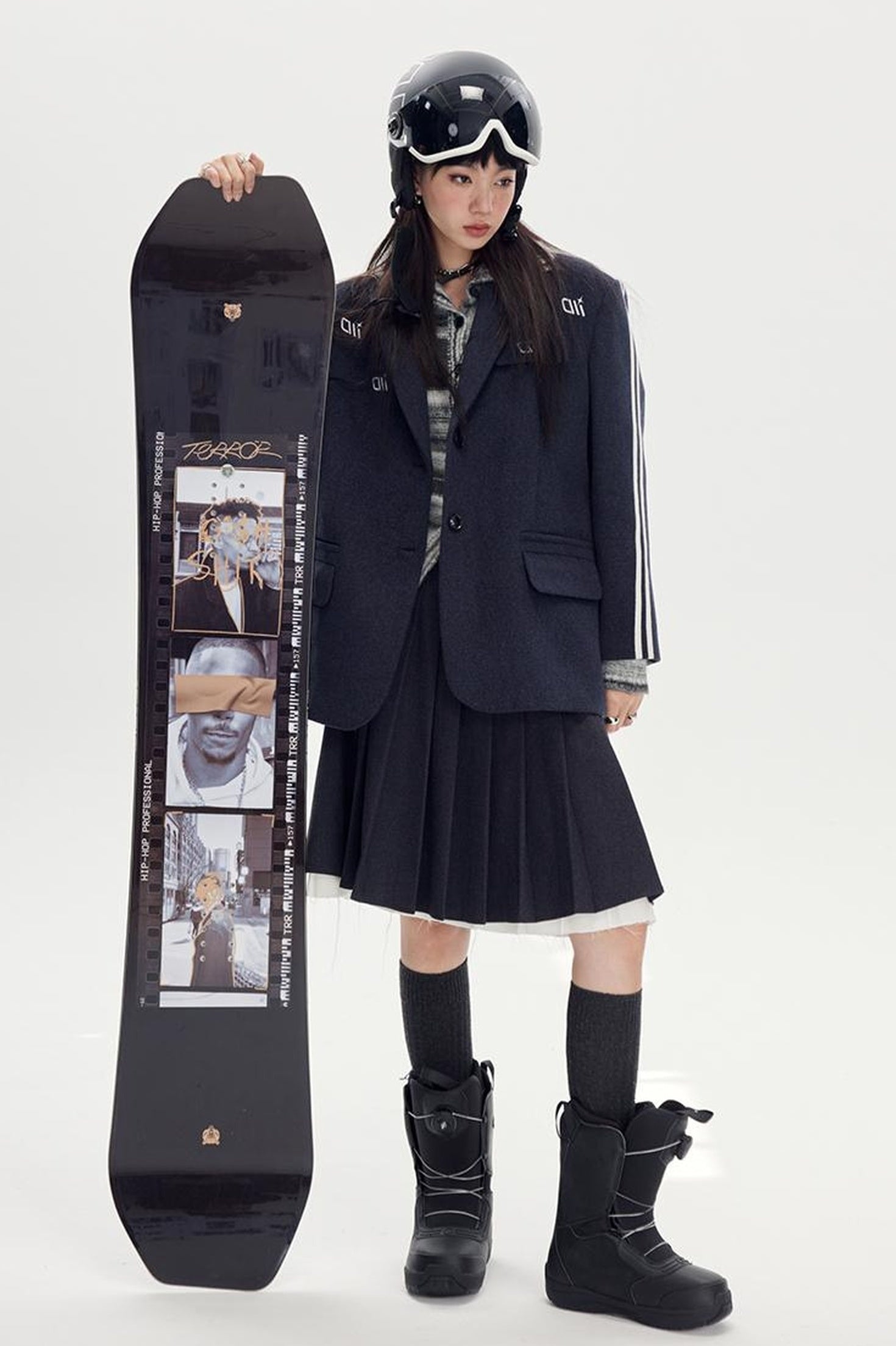 DIDDI MODA Retro Stripe Embroidered Wool Blend Tailored Coat