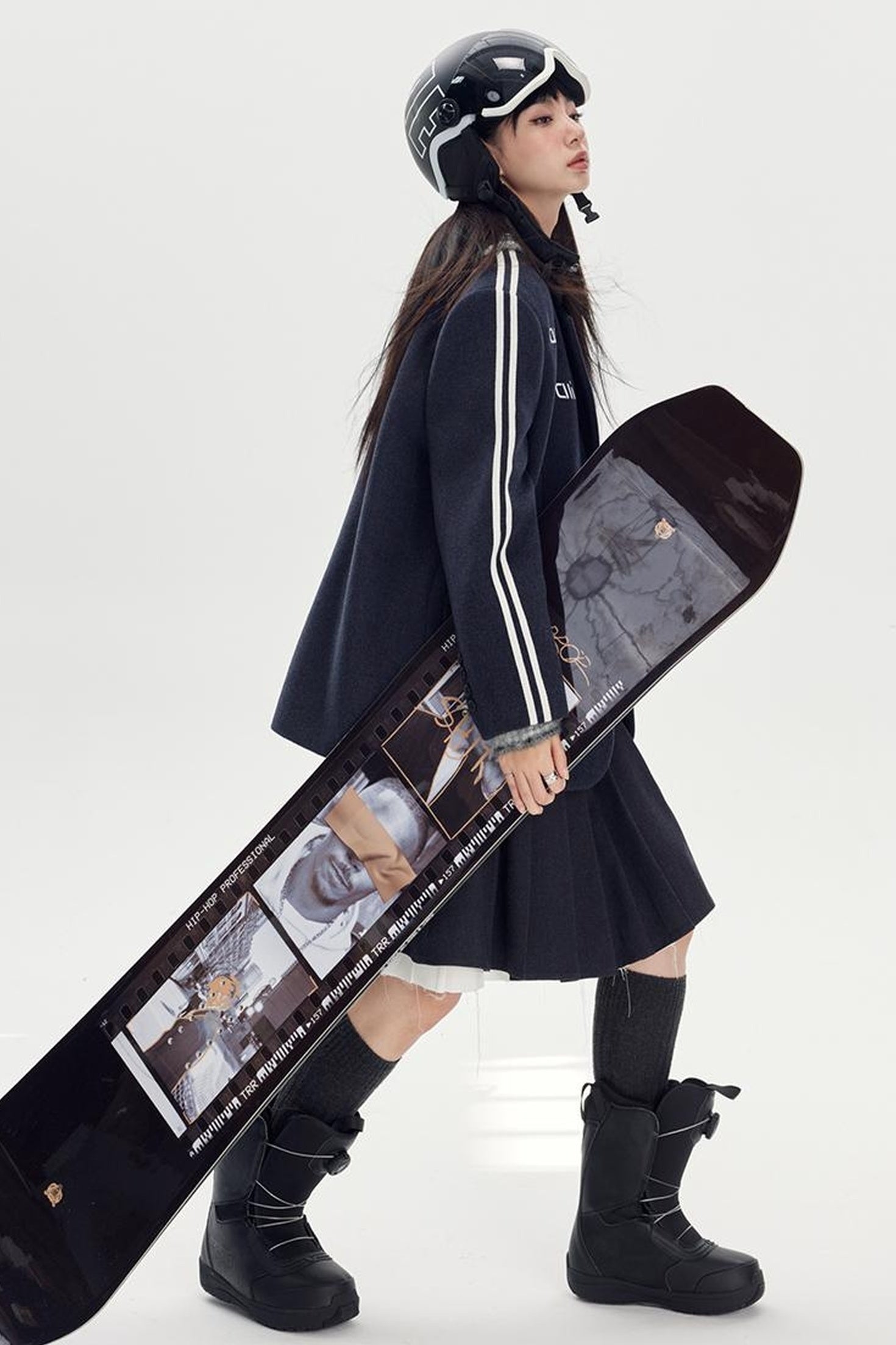 DIDDI MODA Retro Stripe Embroidered Wool Blend Tailored Coat